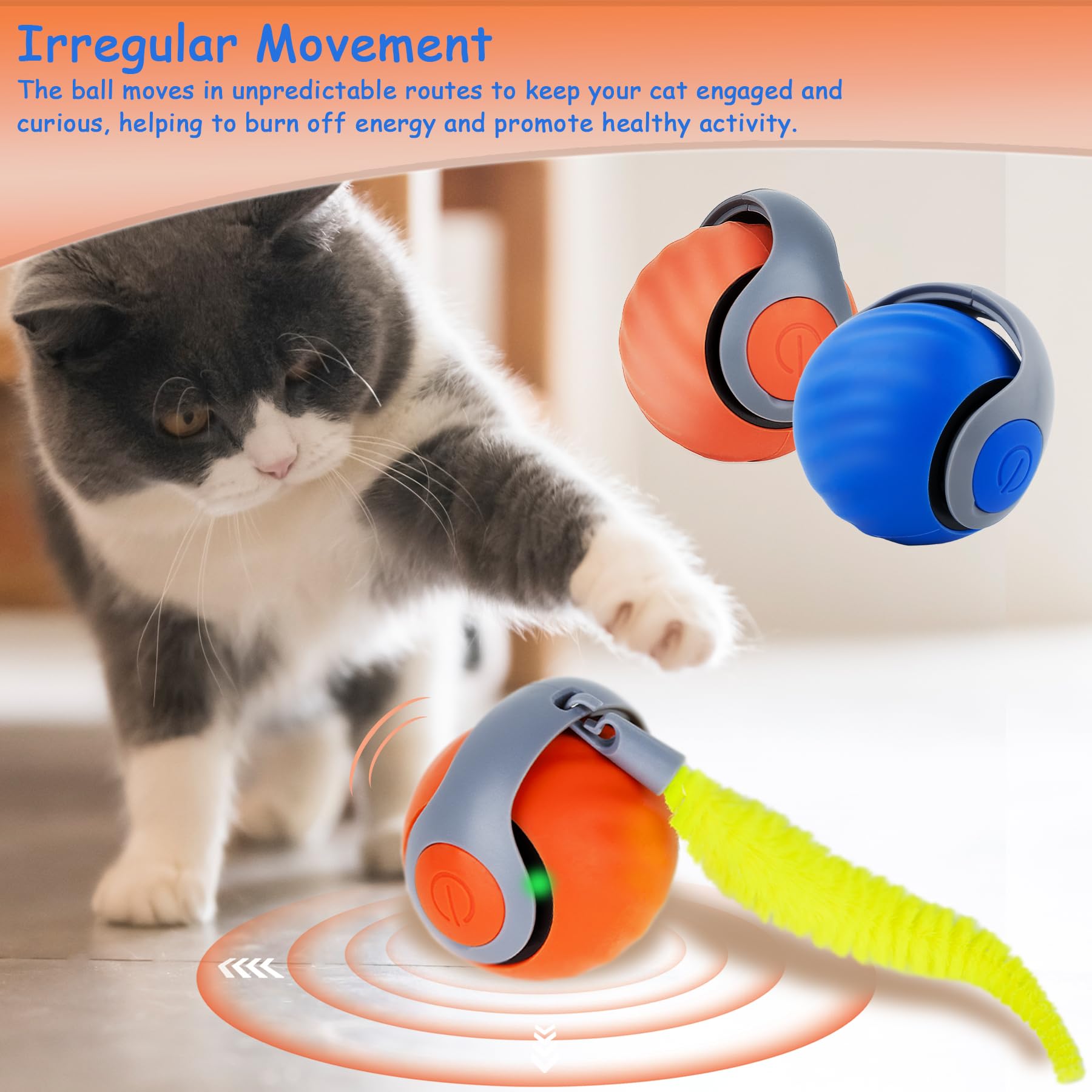Interactive Cat Toy Ball 2025 New Generation For Indoor Automatic Self Moving Electric Smart Rolling Cat Interactive Toys With T