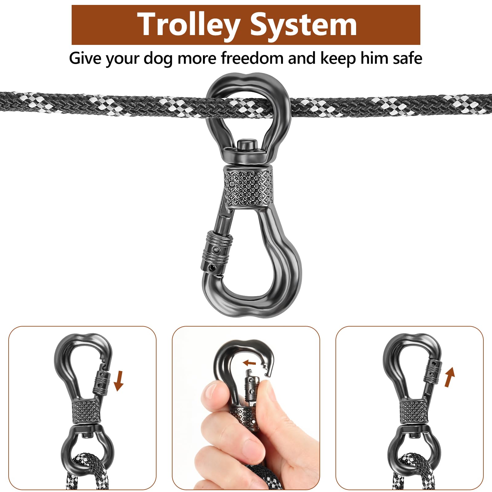 XiaZ 50ft Dog Camping Leash - Portable Overhead Trolley System for Dogs up to 200lbs, Black, Ideal for Camping, Parks, and Outdoor Events