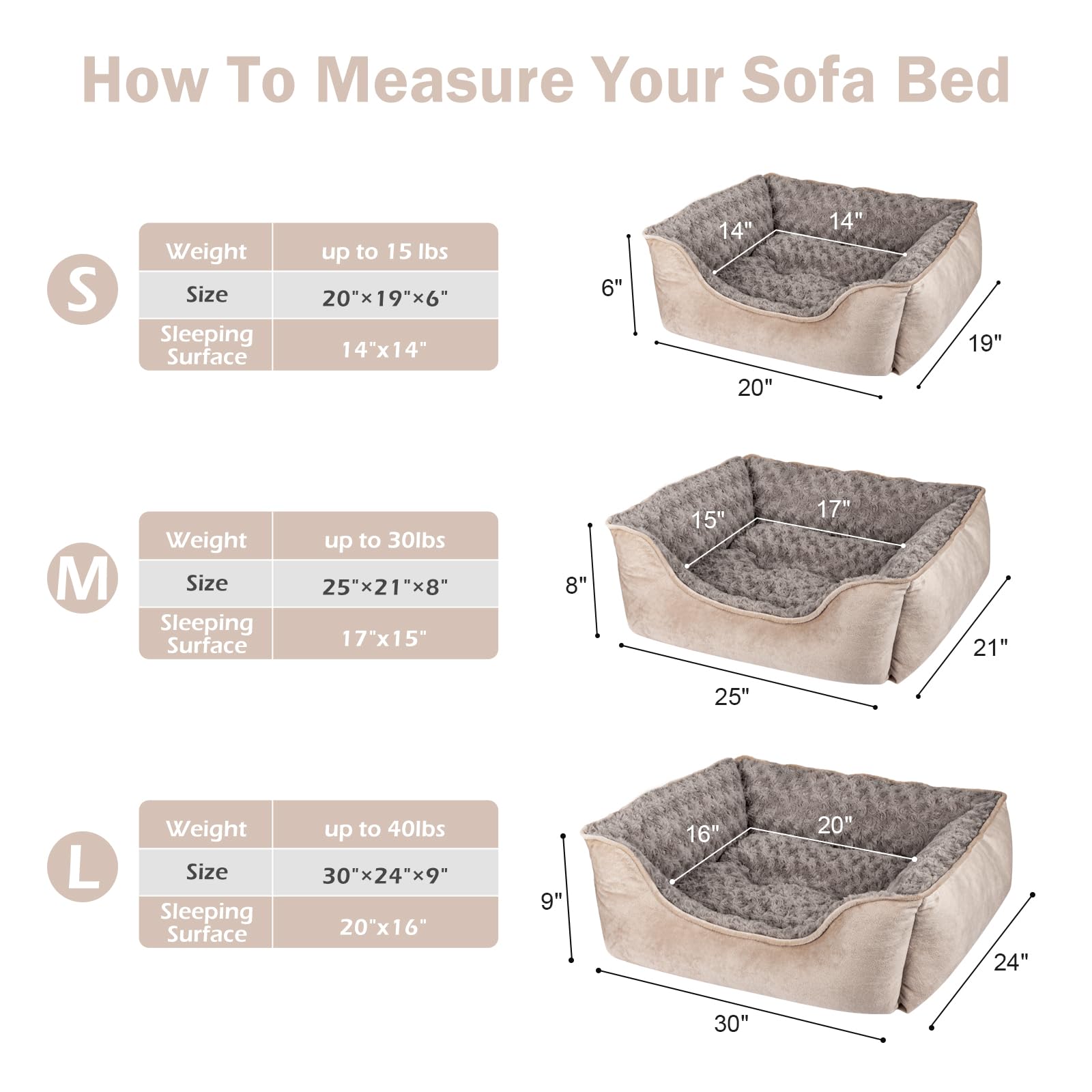 Joejoy Rectangle Dog Bed For Large Medium Small Dogs Machine Washable Sleeping Sofa Non-Slip Bottom Breathable Soft Puppy Bed Durable Orthopedic Calming Pet Cuddler, Multiple Size, Beige