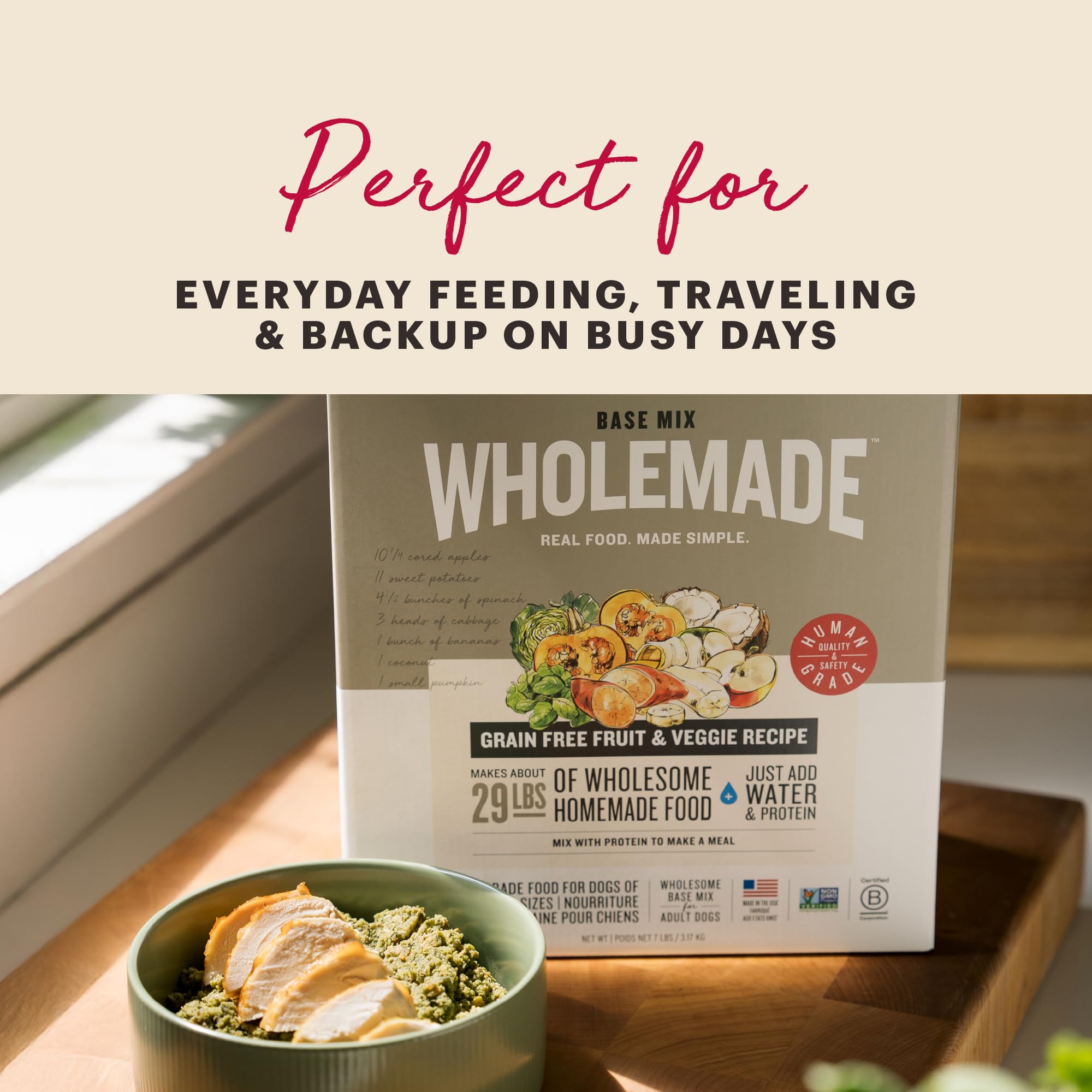The Honest Kitchen Human Grade Wholemade Dehydrated Whole Grain, Veggie & Fruit Base Mix Dog Food (Just Add Protein), 7 lb Box