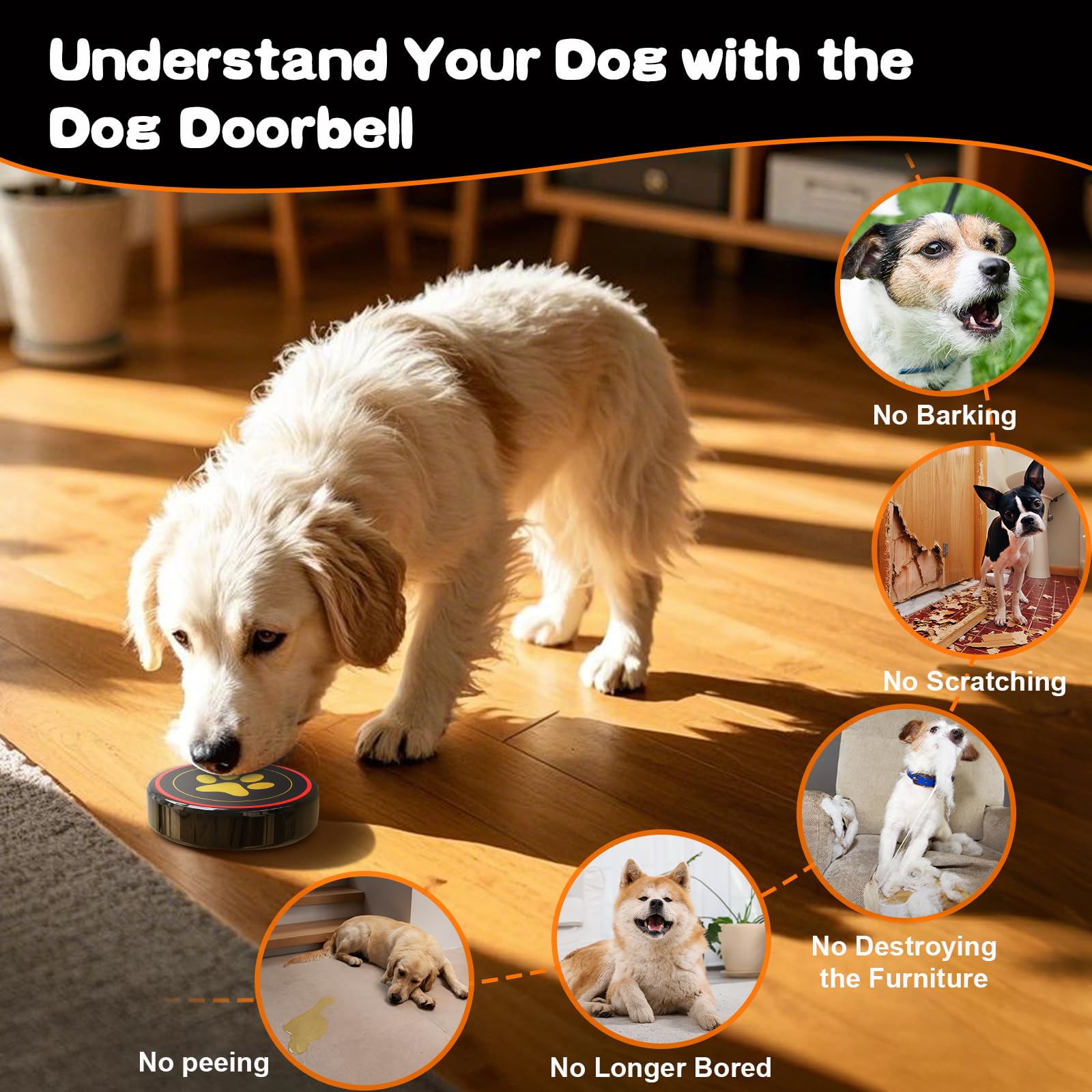 Chunhee Dog Door Bell Wireless Dog Doorbells With Warterproof Touch Button Dog Bells For Potty Training,2.3 Inches Button