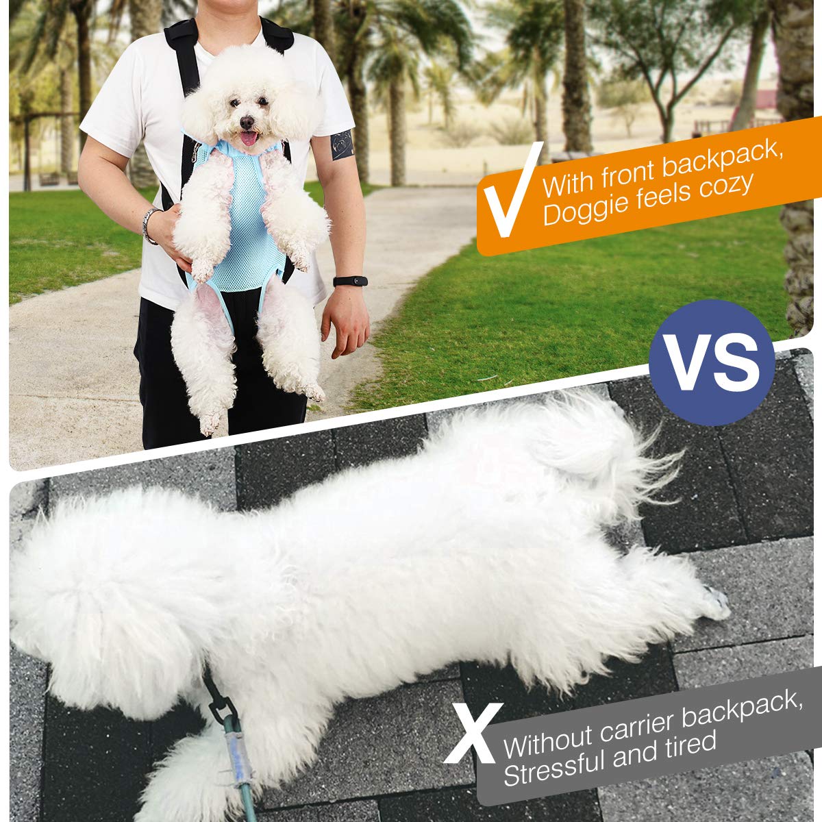 Pawaboo Pet Carrier Backpack, Adjustable Pet Front Cat Dog Carrier Backpack Travel Bag, Legs Out, Easy-Fit For Traveling Hiking Camping For Small Medium Dogs Cats Puppies, Medium, Blue