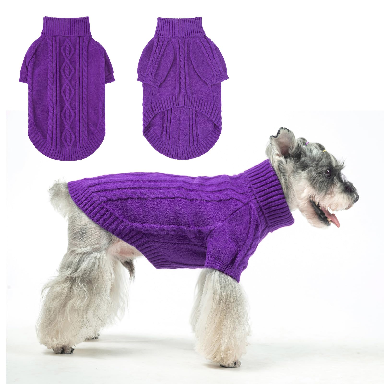 Beautyzoo Dog Sweaters - Warm Christmas Sweater, Thick Turtleneck Pullover For Small Dogs, Puppy, Chihuahua, Yorkie - Purple Sm