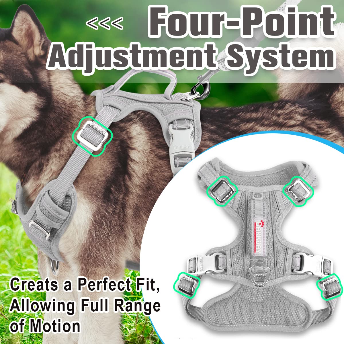 BARKBAY No Pull Dog Harness, Heavy Duty Reflective, Easy Control Handle, X-Large, Grey, Nylon