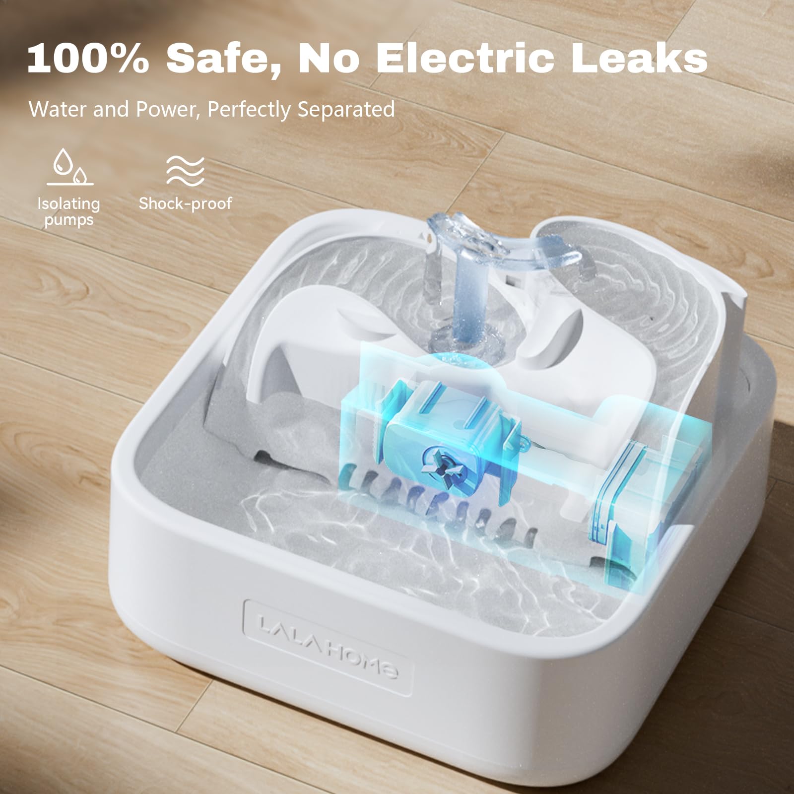 LALAHOME 2L Oxygen-Rich Cat Water Fountain, Pure White, Dual Pumps, BPA-Free, Model LH4006