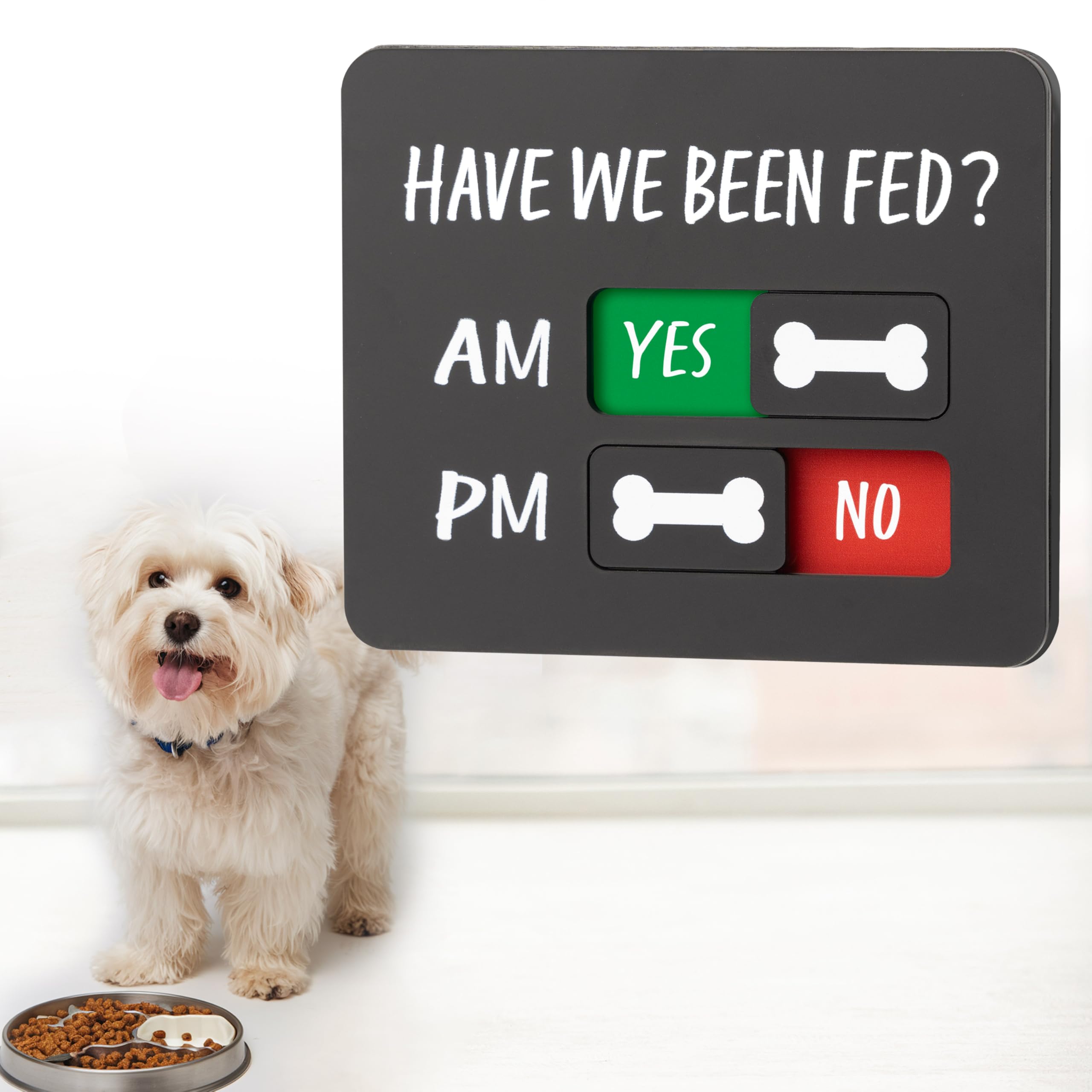EliteSign Dog Feeding Reminder Sign with Magnet, Pet Feeding Tracker with Have We Been Fed, Acrylic Slider Sign for Fridge, AM P