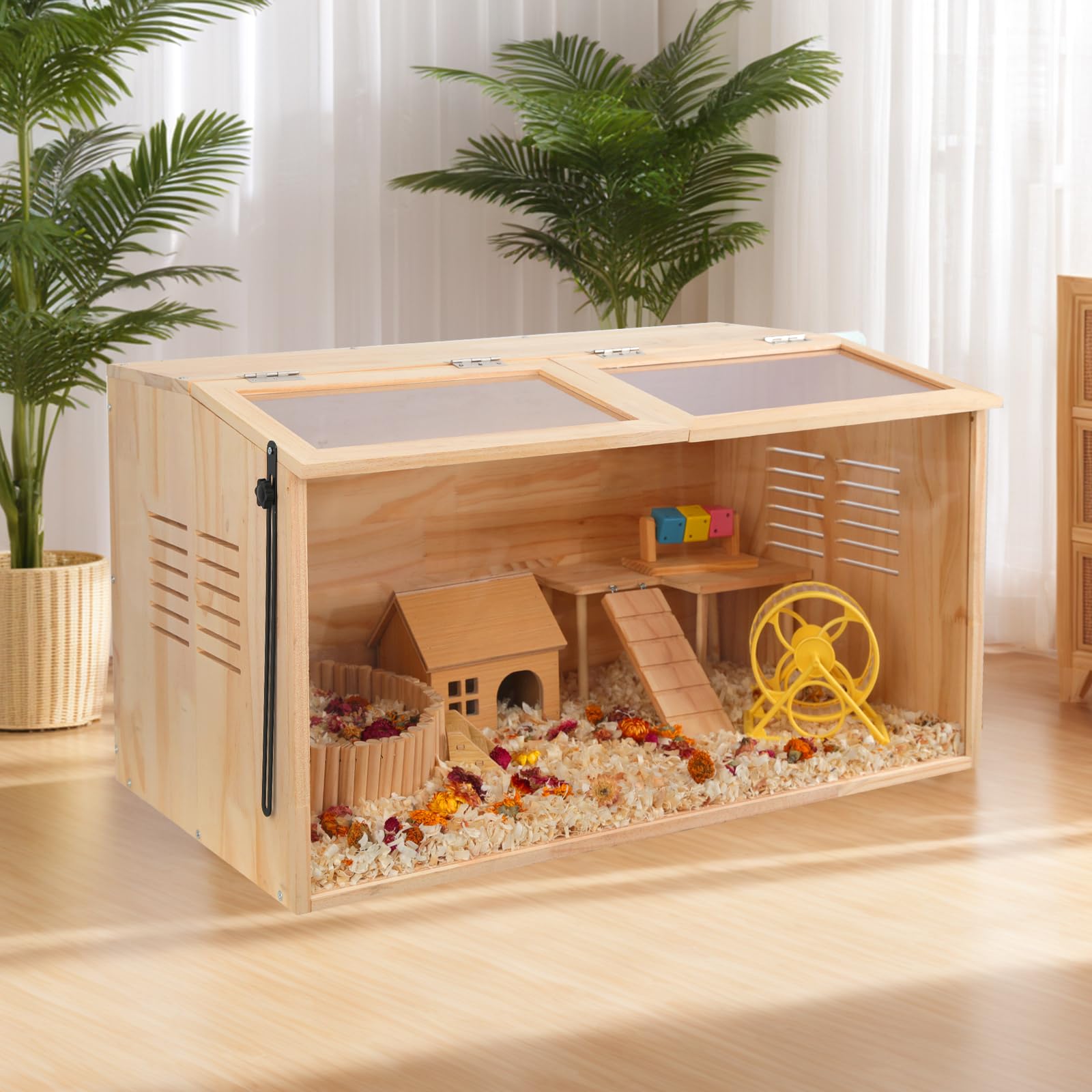 Wooden Hamster Cage,32'' Lx16 Wx16 H,Animal Cabinet For Dwarf Syrian Hamsters Degus, Hamster Habitat With Openable Top And Large
