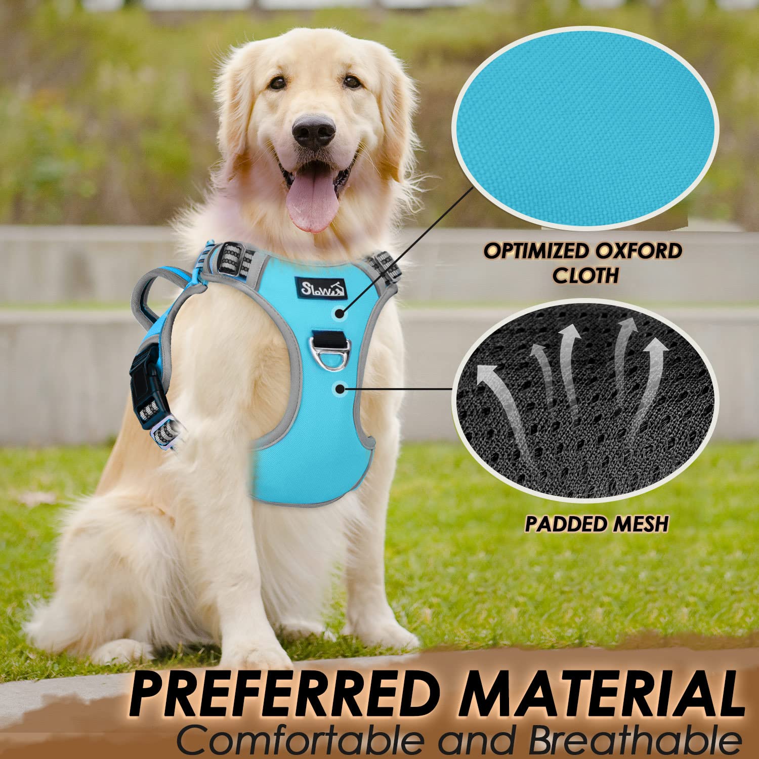 Slowton No Pull Dog Harness, No Choke Pet Harness With 2 Leash Clips And Easy Control Vertical Handle, Adjustable Soft Padded Do