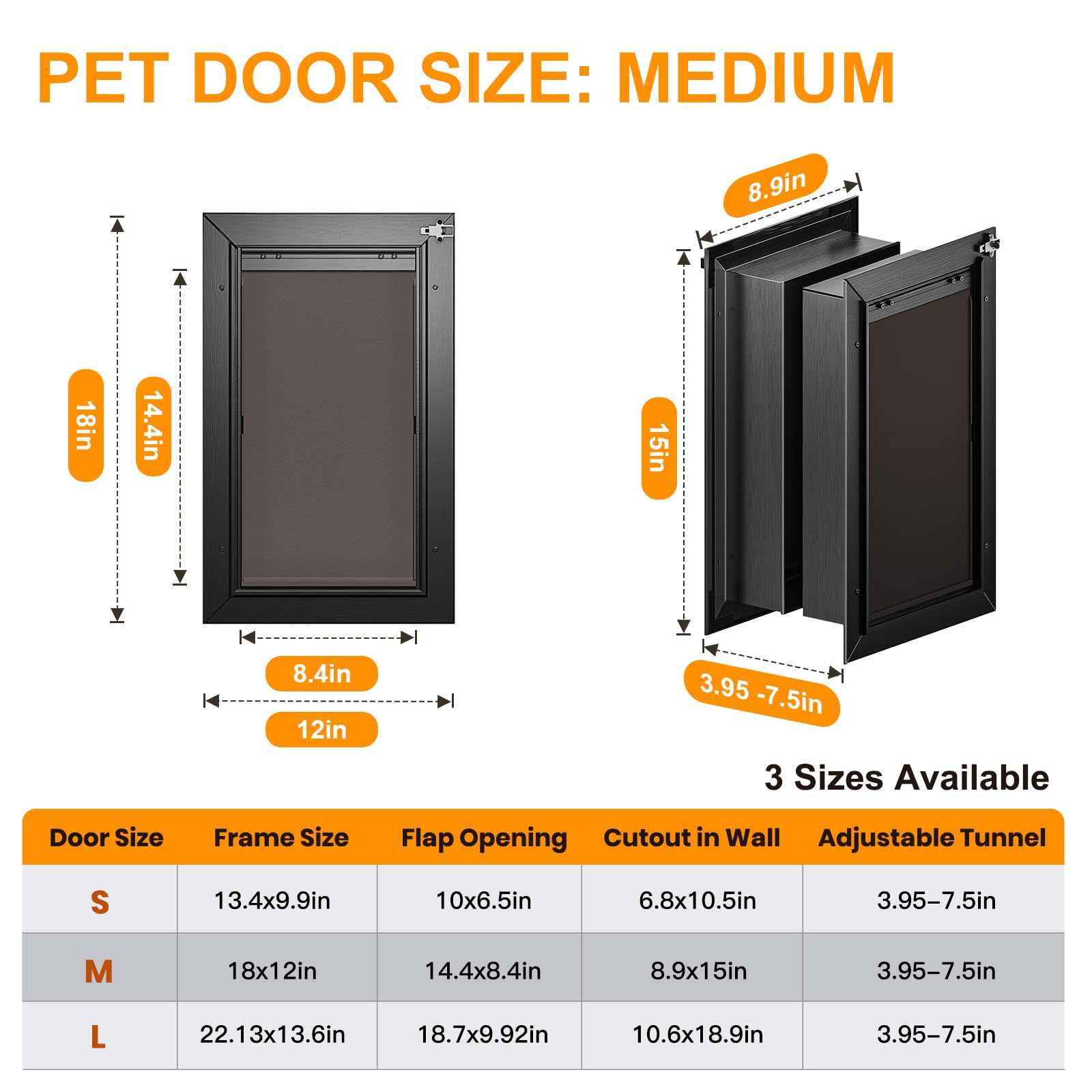 Doggy Door, All Aluminum Dog Door For Wall, Medium Doggie Pet Door, With Closing Panel, 2 Magnetic Flaps Energy Efficient, Wide