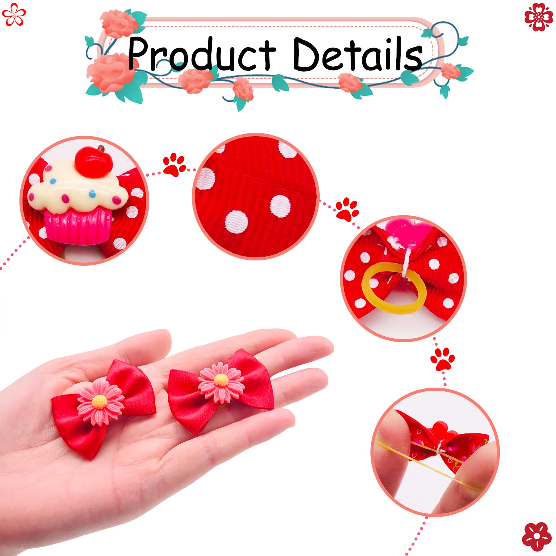 Jpgdn 30Pcs/15Pairs Dog Hair Bows With Rubber Bands Puppy Hair Bowknot Top Knot Elastic Red For Girl Female Doggy Cat Rabbit Poodle Pet Animal Grooming Accessories Attachment