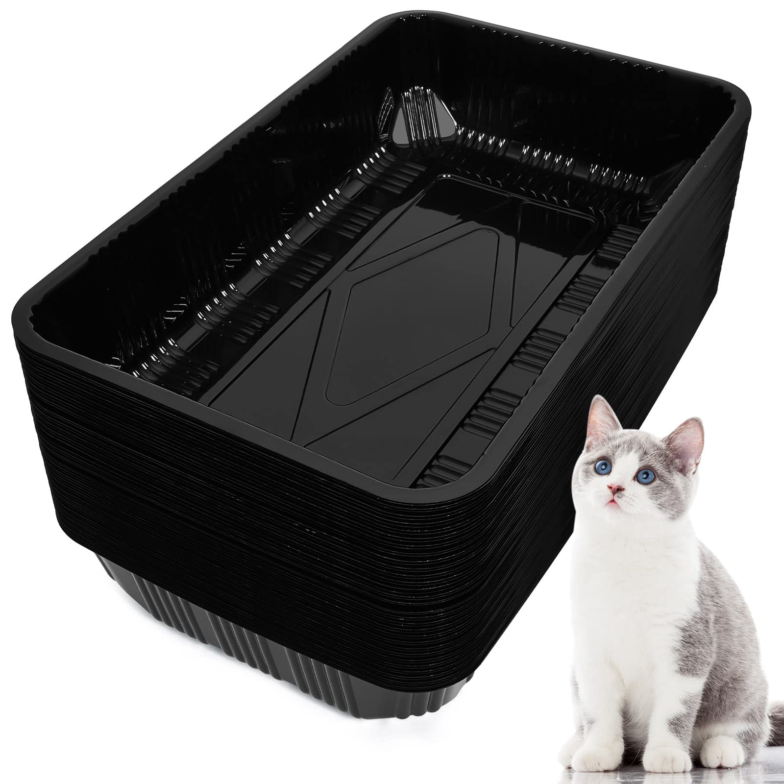 Tessco For You 60 Pack Cat Disposable Litter Boxes Plastic Kitty Litter Trays Recyclable Pans For Pet Travel, 16.7 X 10.5 X 3.4 