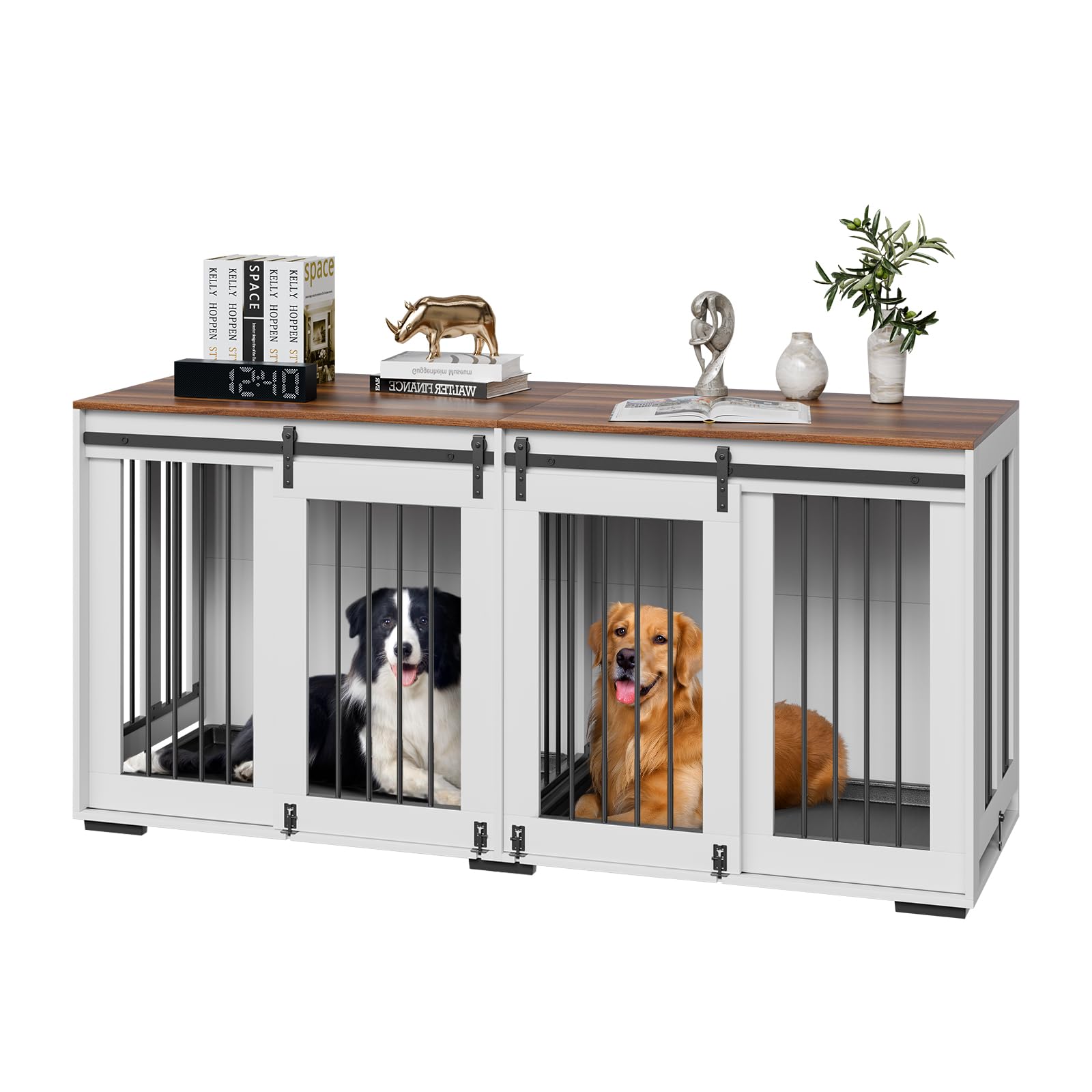 VEVOR 72Dog Crate Furniture for 2 Dogs,Double Dog Crate Furniture with Double Sliding Doors,Large Dog Crate TV Stand with Remova