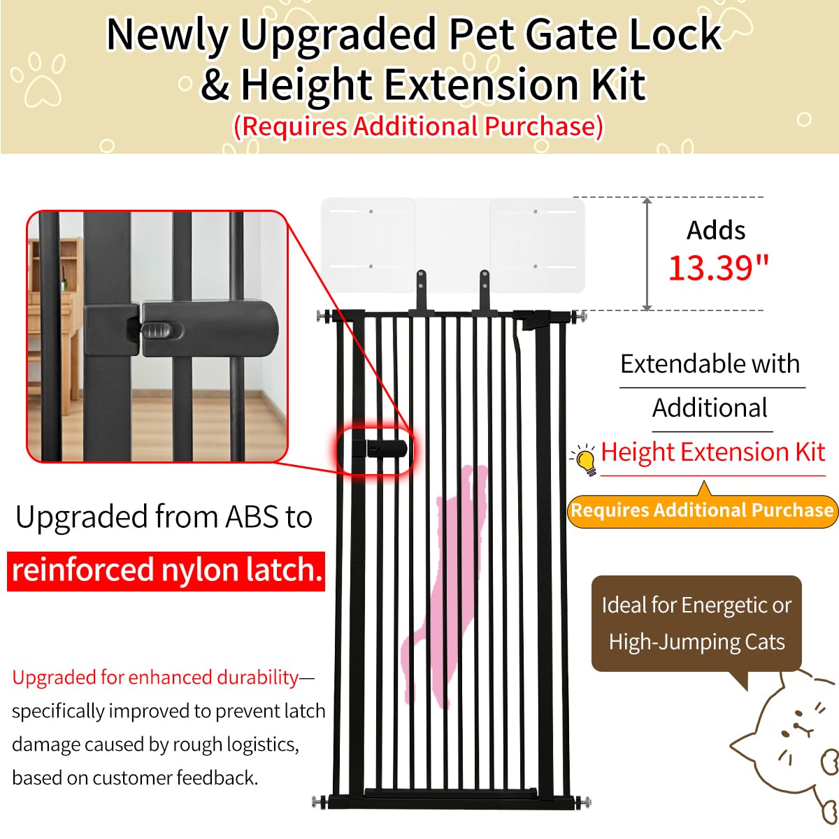 Lumizone Extra Tall Cat Gate 61.02 High Pressure Mounted Extra Wide 2025 New (17 Sizes) 1.37 Gap No Drilling Auto-Close One-Hand