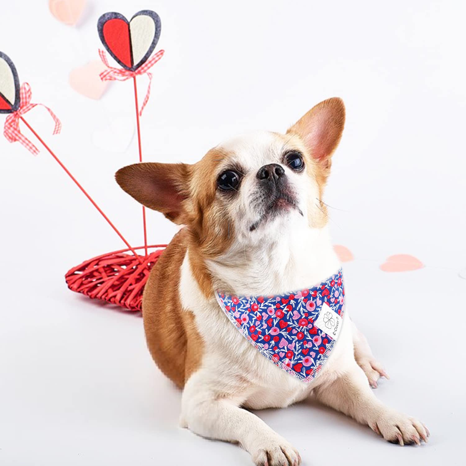 E-Clover Cute Girl Dog Bandanas & Matching Scrunchie Set Heart Dog Bandana Scarf With Bow Hair Ties For Medium Large Dogs Pet Ow