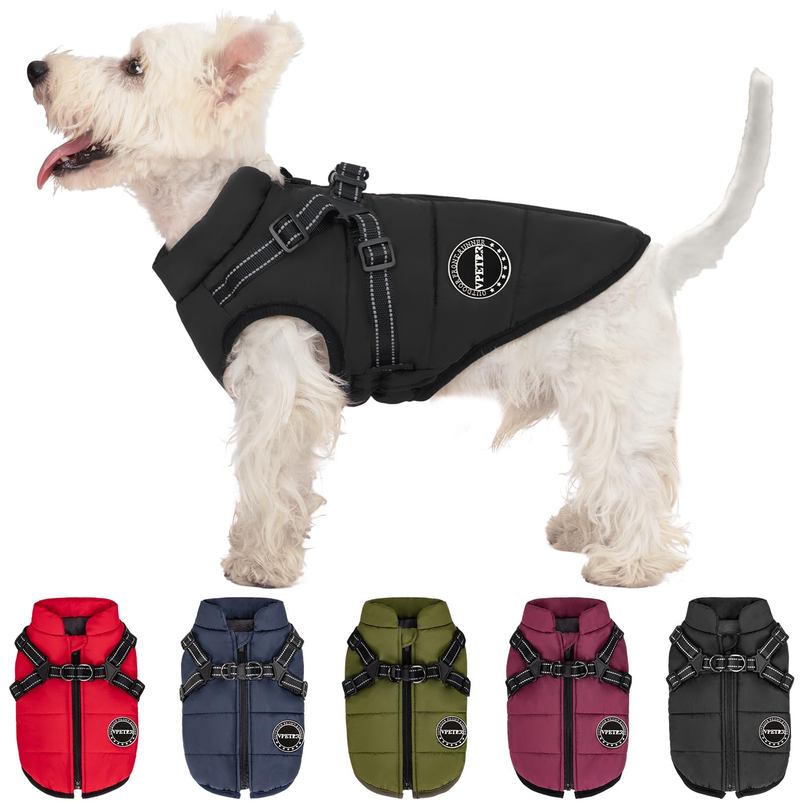 V.Pet.B.R Dog Winter Coat, Warm Dog Jacket Paded Polyester Dog Vest With Built In Harness, Waterproof Windproof Reflective Cozy 