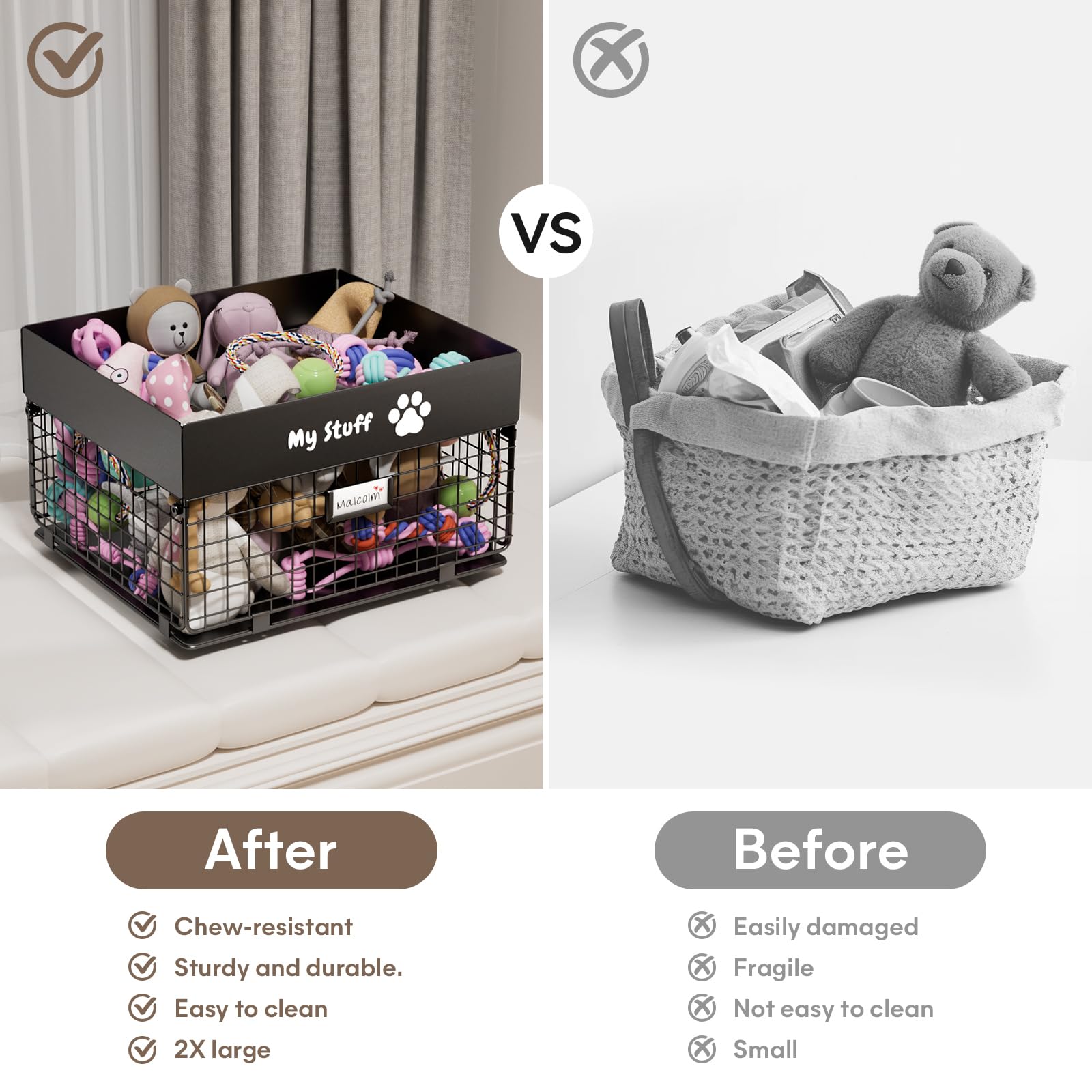 qeerable Dog Toy Basket - Metal Large Dog Toy Box for Small Dog - Dog Toy Storage Bin for Pet - Personalized Large Dog Toy Baske
