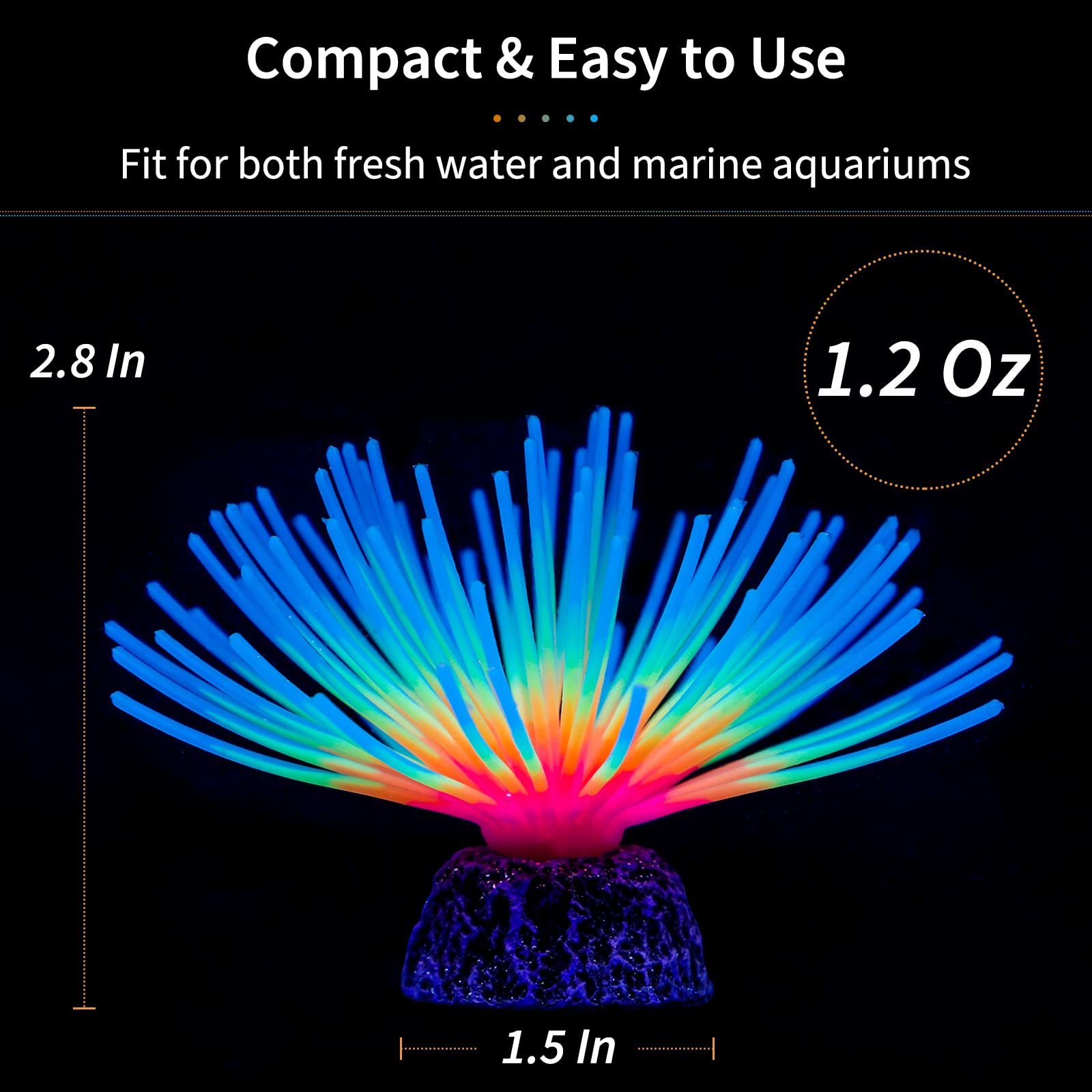 Uniclife Aquarium Imitative Rainbow And Iridescent Blue Sea Urchin Balls Artificial Silicone Ornament Set With Glowing Effect For Fish Tank Landscape Decoration