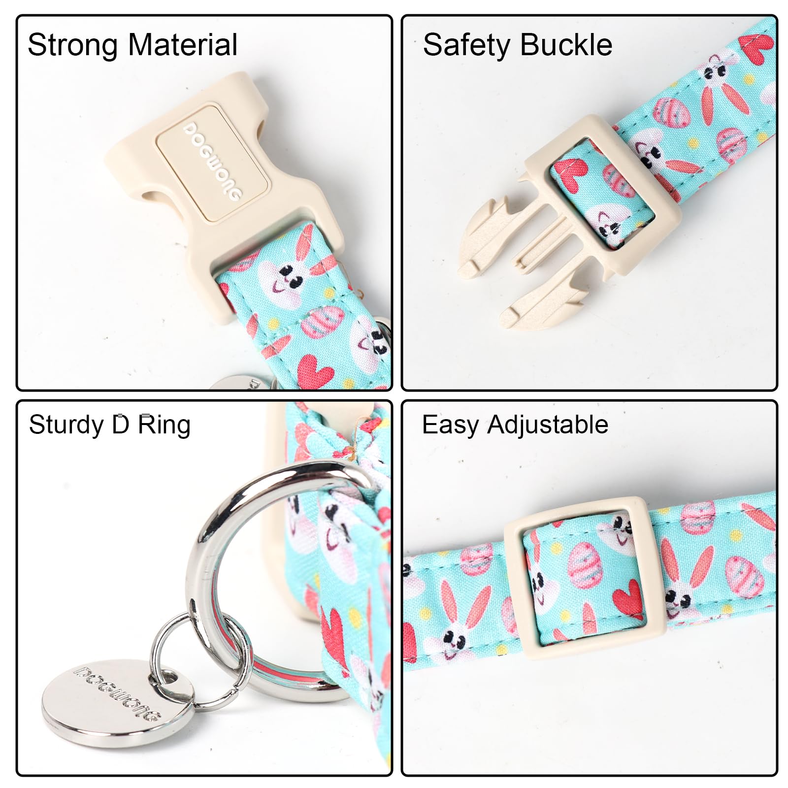 Dogwong Easter Dog Collar, Blue Bunny Egg Dog Collar Soft Durable Adjustable Costume Cute Rabbit Easter Puppy Collar For Small M