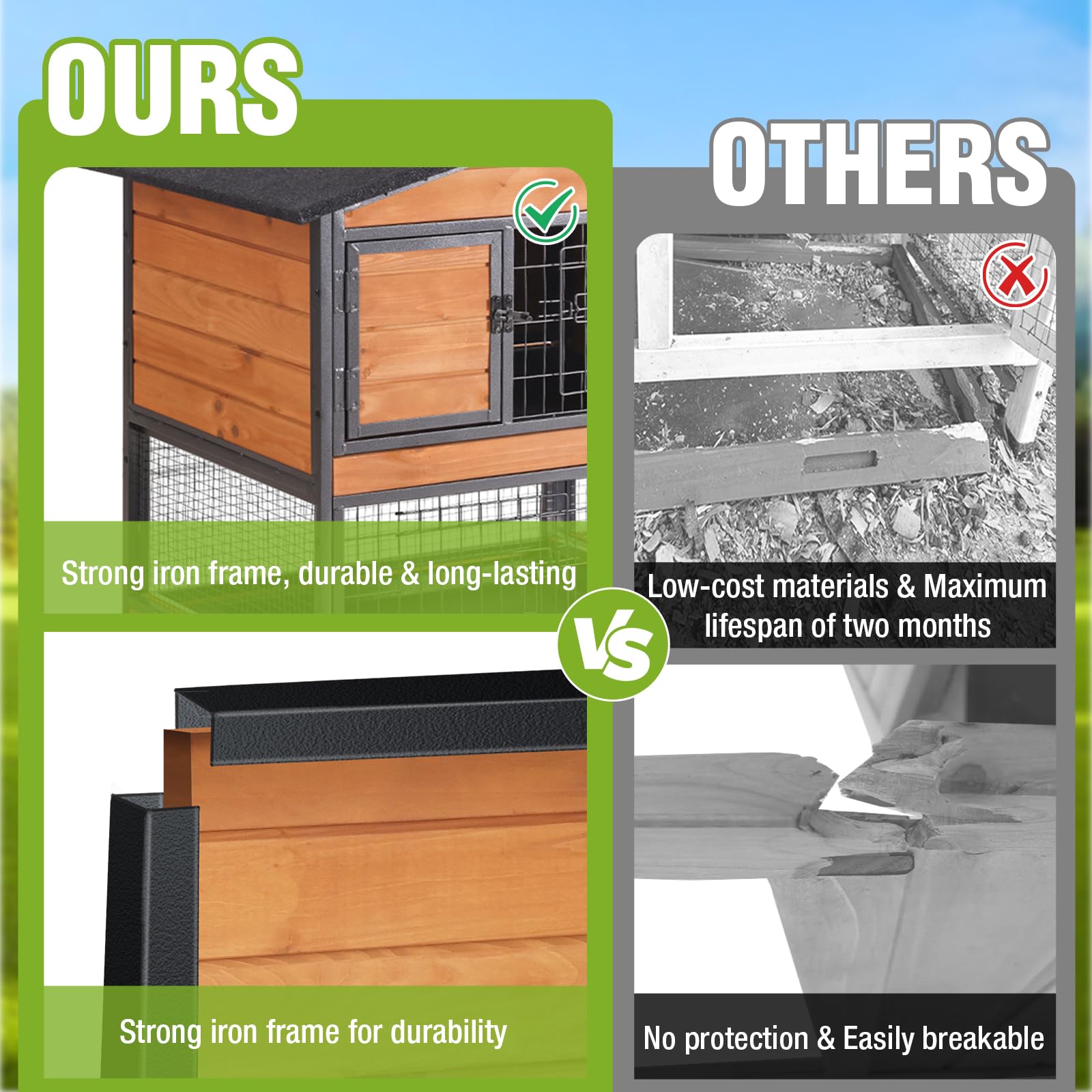 GUTINNEEN 2-Story Rabbit Hutch with Chew-Proof Full Metal Frame for Indoor/Outdoor - 62 '' Bunny Cage with 6 Locking Casters & 2