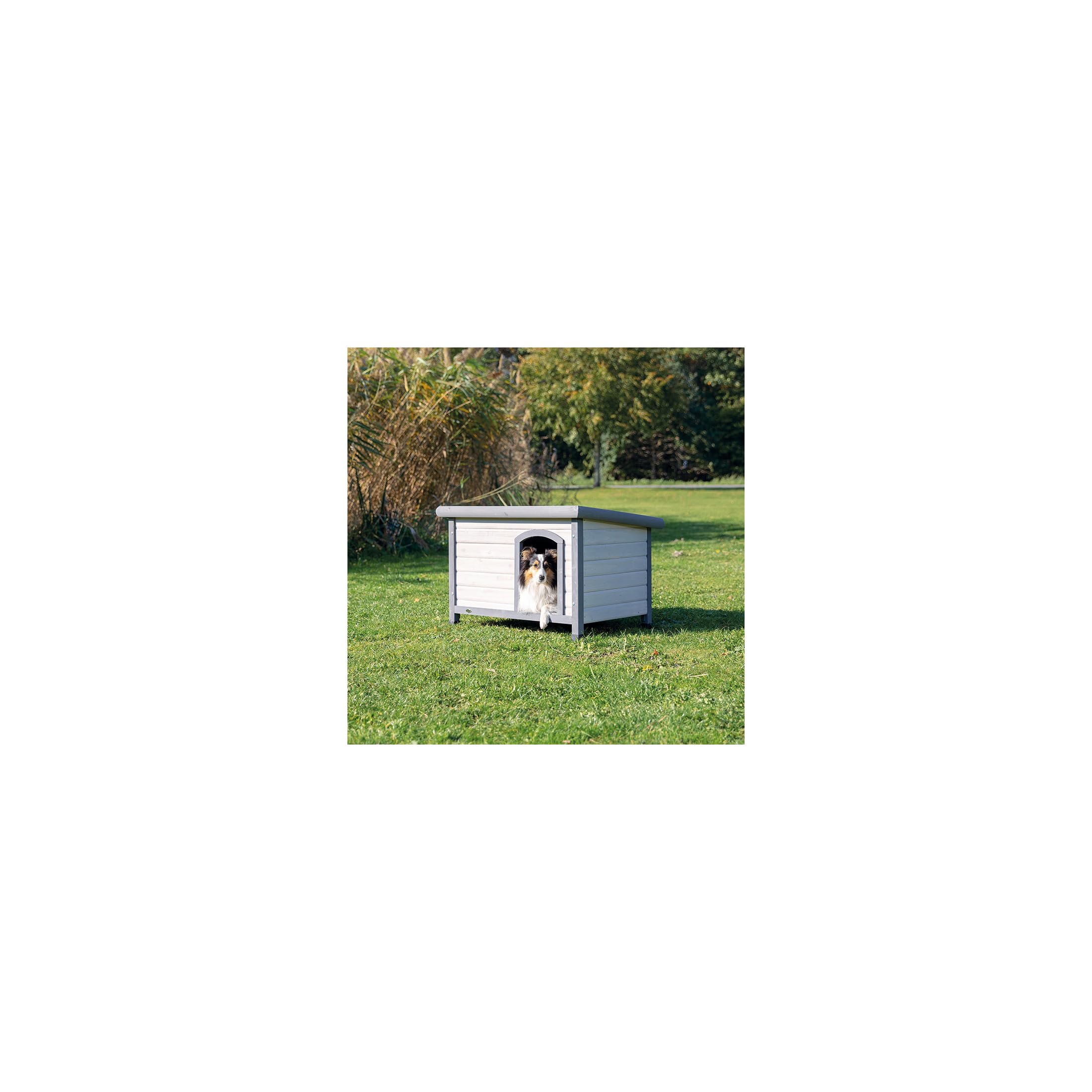 Trixie Natura Classic Dog House – Small Outdoor Dog House With Weatherproof Sealer & Hinged Roof, Wooden Dog House With Adjustable Legs For Small Dogs In Grey – 23.75 X 33.5 X 23 In
