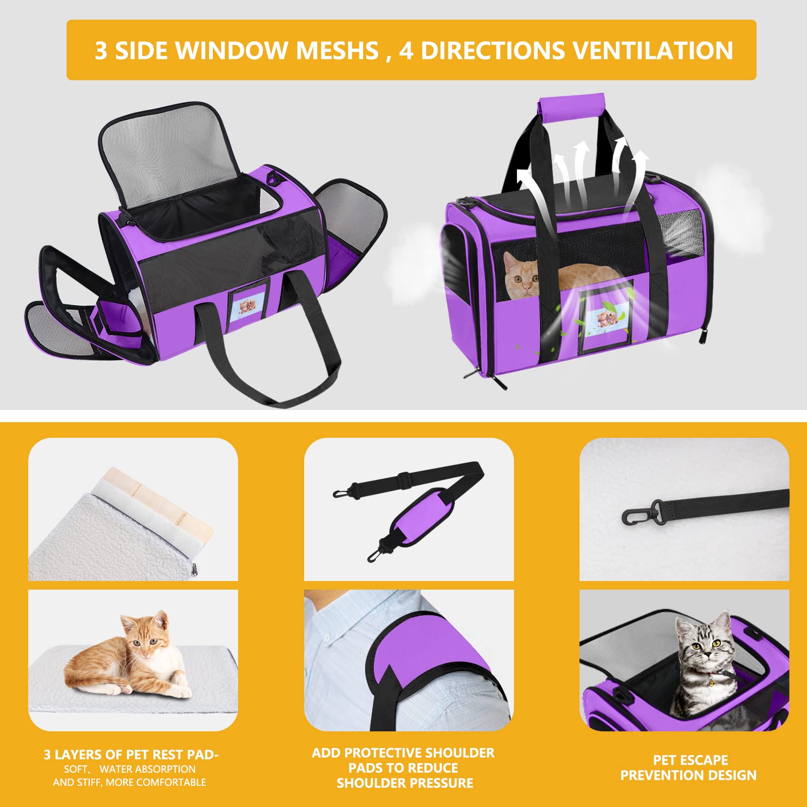 Seclato Cat Carrier Pet Carriers Airline Approved For Small Dogs Kitten Carrier For Small Medium Animals Under 15Lb, Collapsible