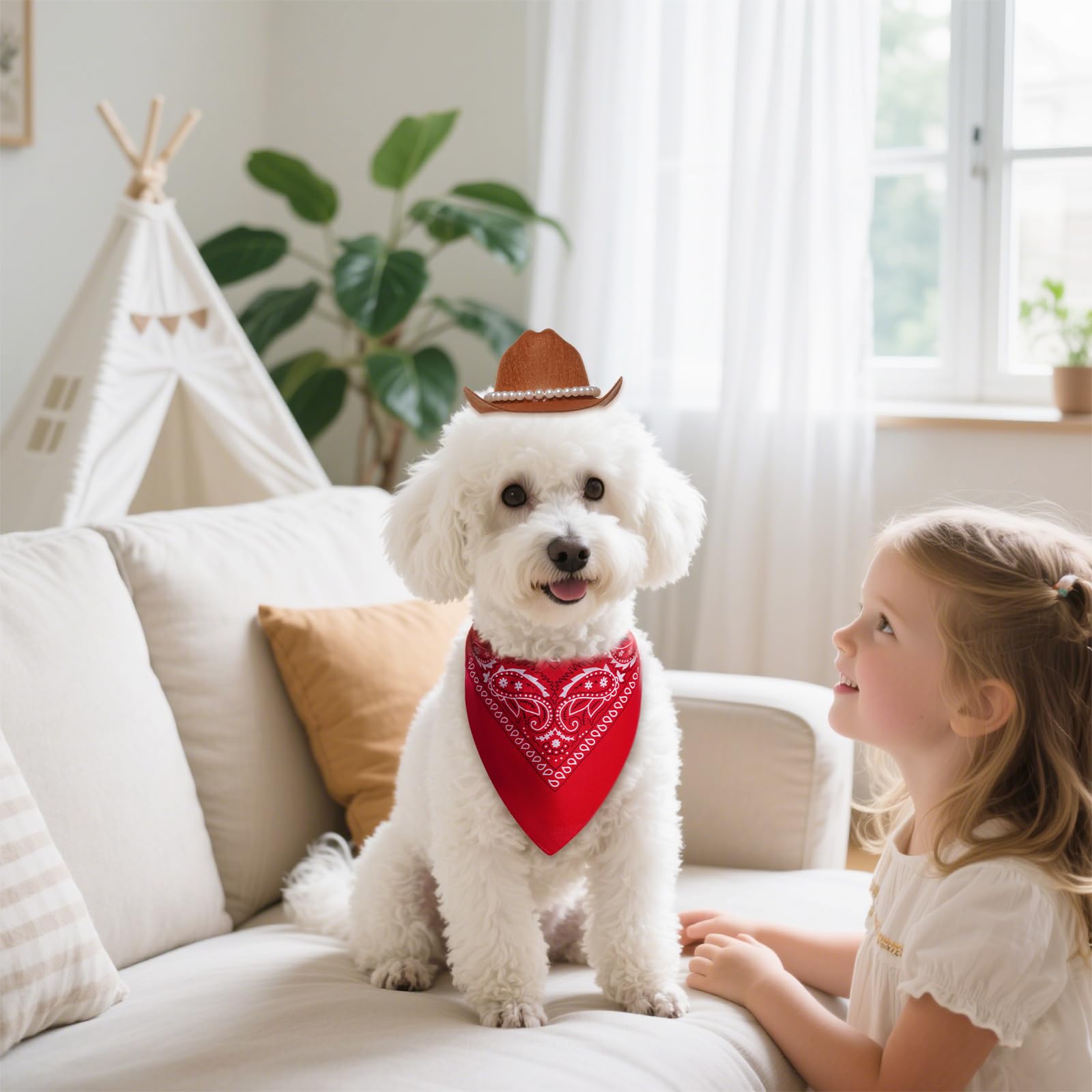 Haakong Pet Cowboy Costume Accessories Halloween Costumes For Small Pet Dogs Cat Cowboy Hat For Dogs And Bandana Scarf Halloween