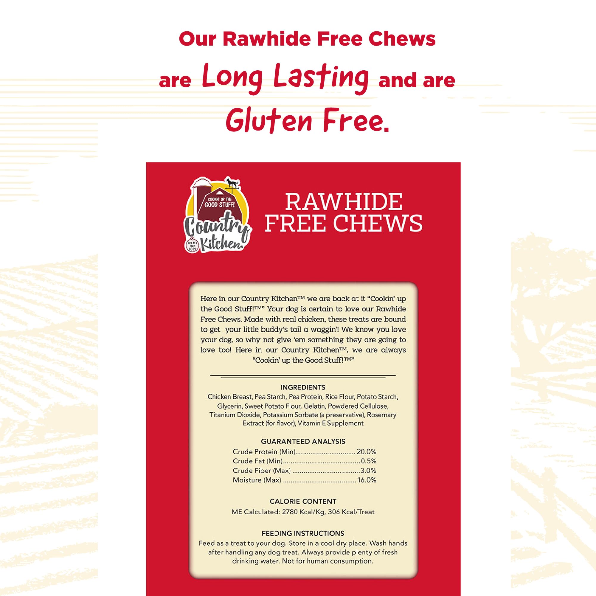 Country Kitchen Rawhide Free Dog Chews, Made with Real Chicken, for Large Sized Dogs, 2 Count