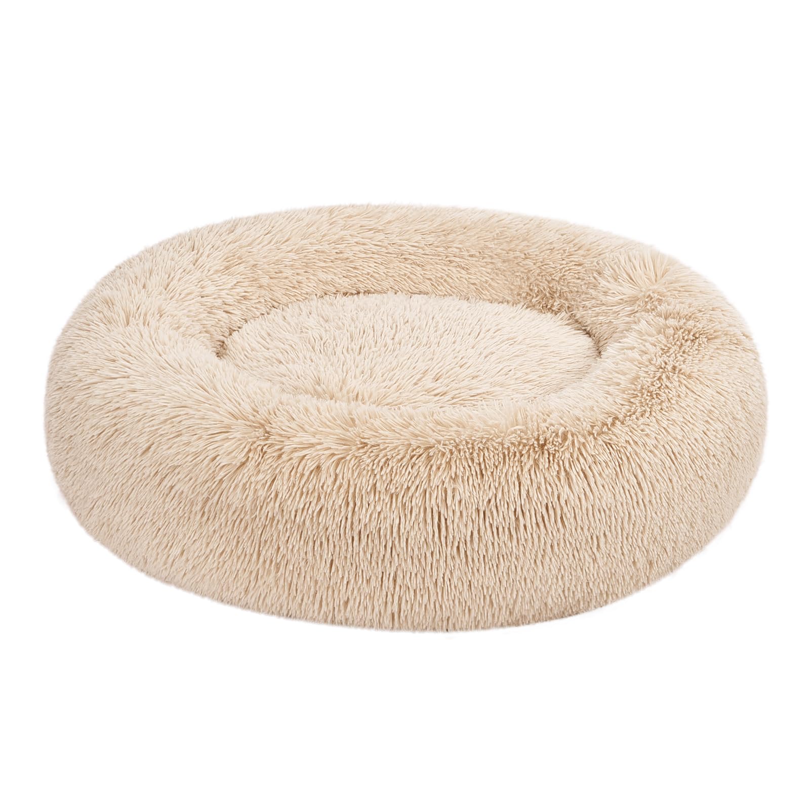 Amazon Basics Donut Pet Bolster Faux Fur Bed for Dog, Beige, 36'' x 36''