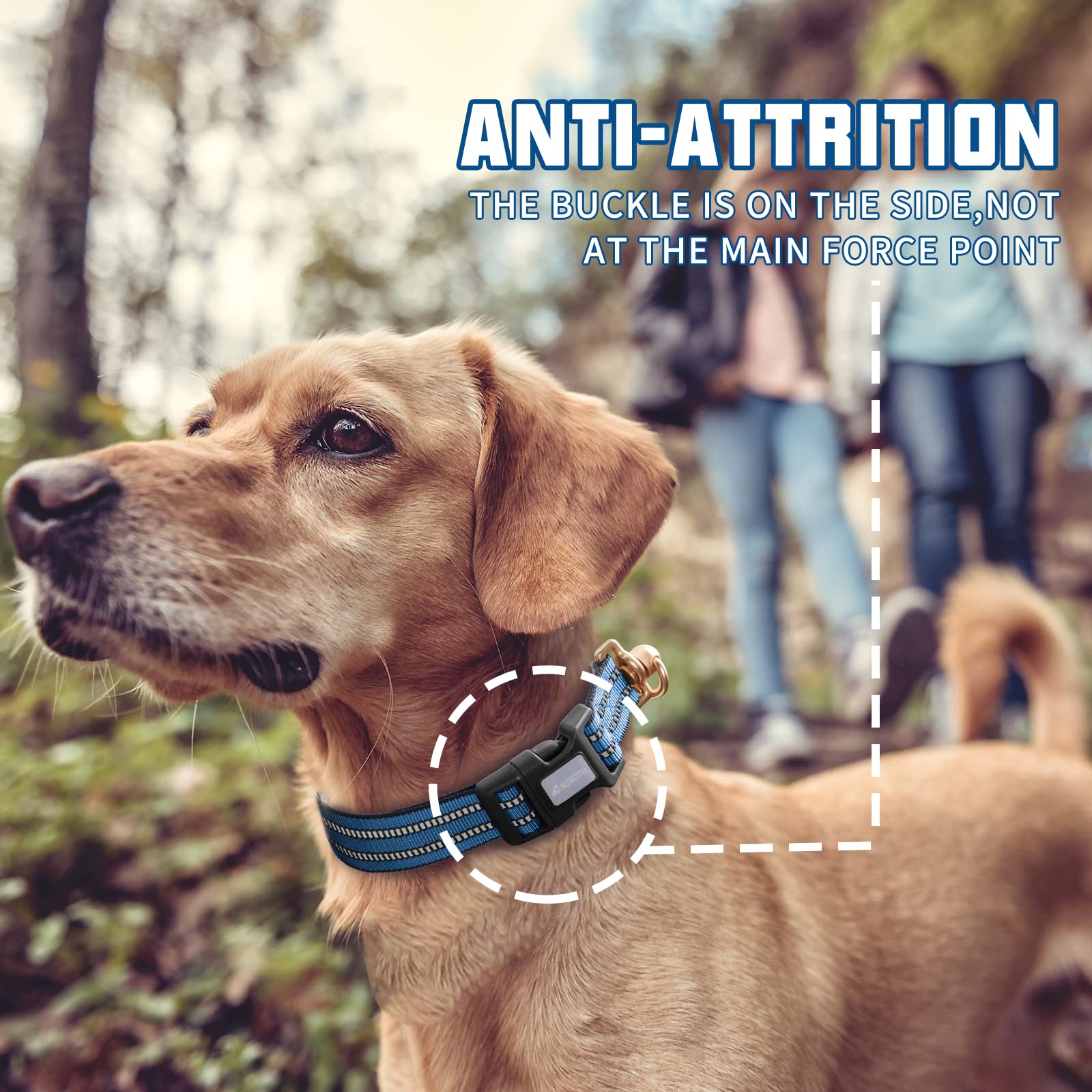 Auroth Dog Collar For Medium Large Dogs, Reflective Dog Collar, Soft Nylon Adjustable Dog Collars With Heavy Duty Metal D Ring T