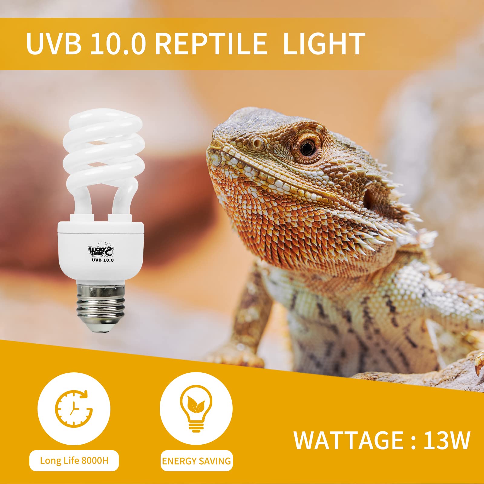 Lucky Herp Desert Uva Uvb Reptile Light Bulb 10.0 13W Compact Fluorescent Lamp