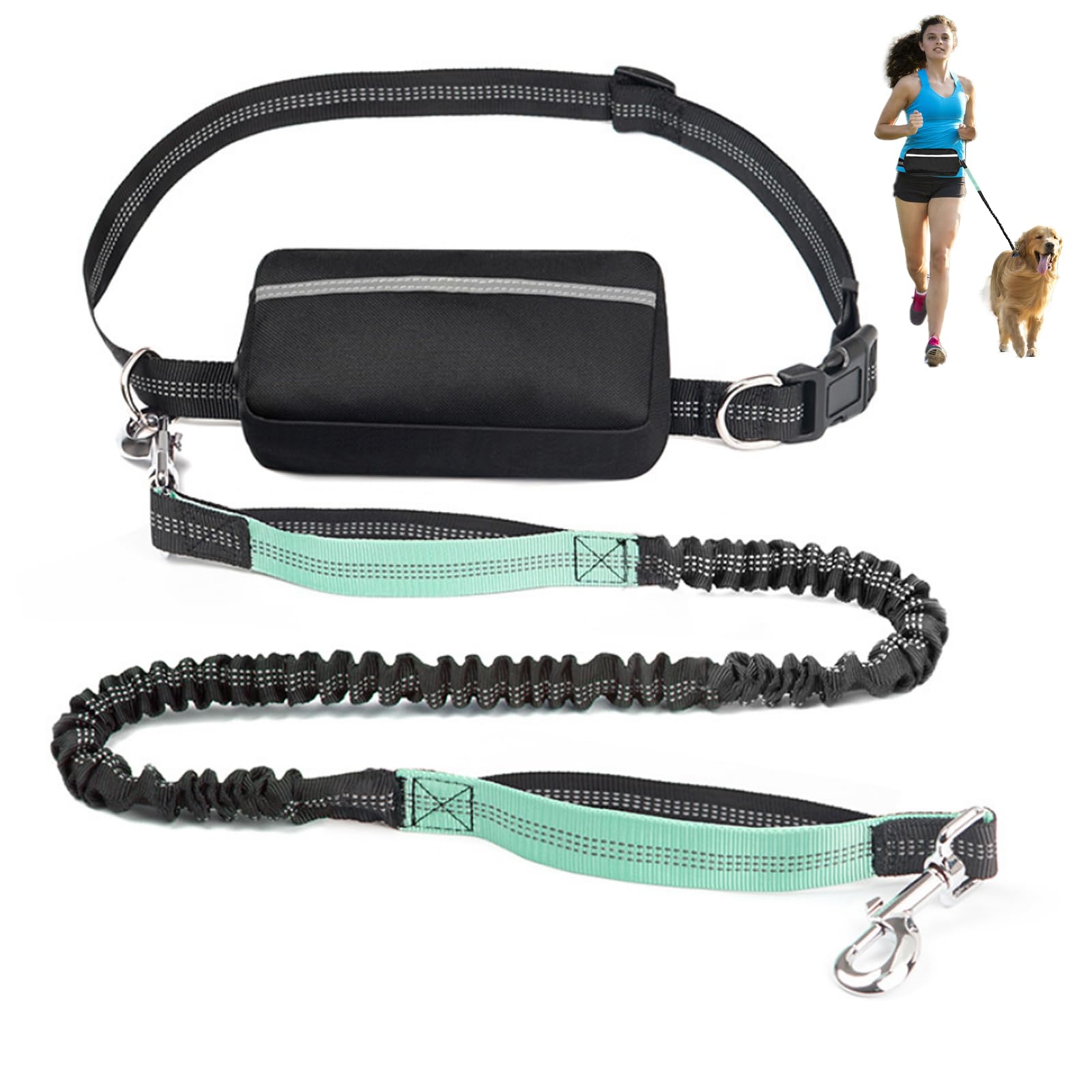 Jestrem Hands Free Dog Leash, Reflective Retractable Bungee With Double Padded Handles, Adjustable Dog Waist Leash For Running W