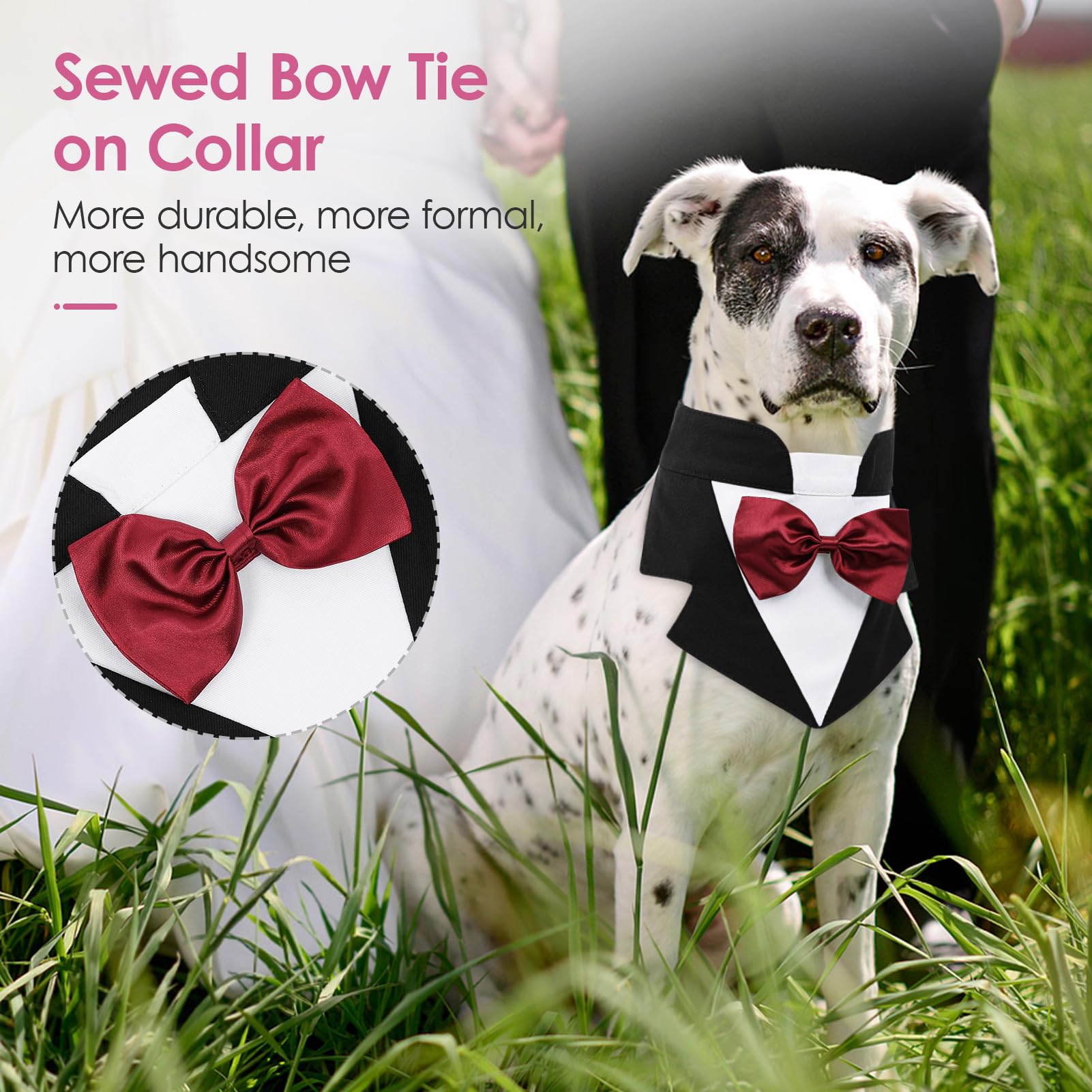 Aofitee Formal Dog Tuxedo, Large Dog Wedding Bandana Collar With Bow Tie, Adjustable Birthday Costume Valentines Outfits, Bowtie