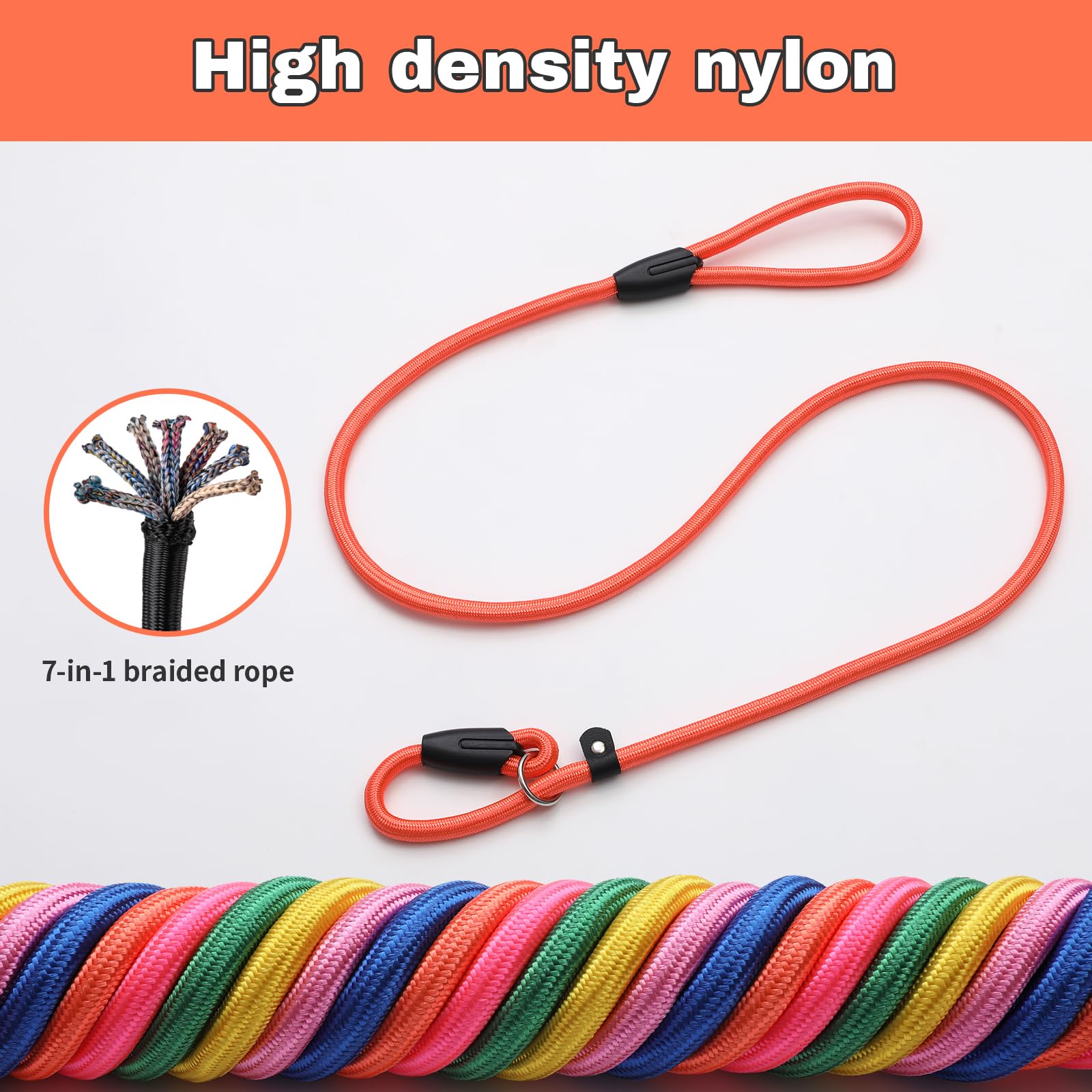 Fovrlzse 3 - Pack Of Super - Strong Slip Lead Dog Leashes: Ideal Training Leashes For All Dog Sizes - Pink, Orange & Blue! Perfe