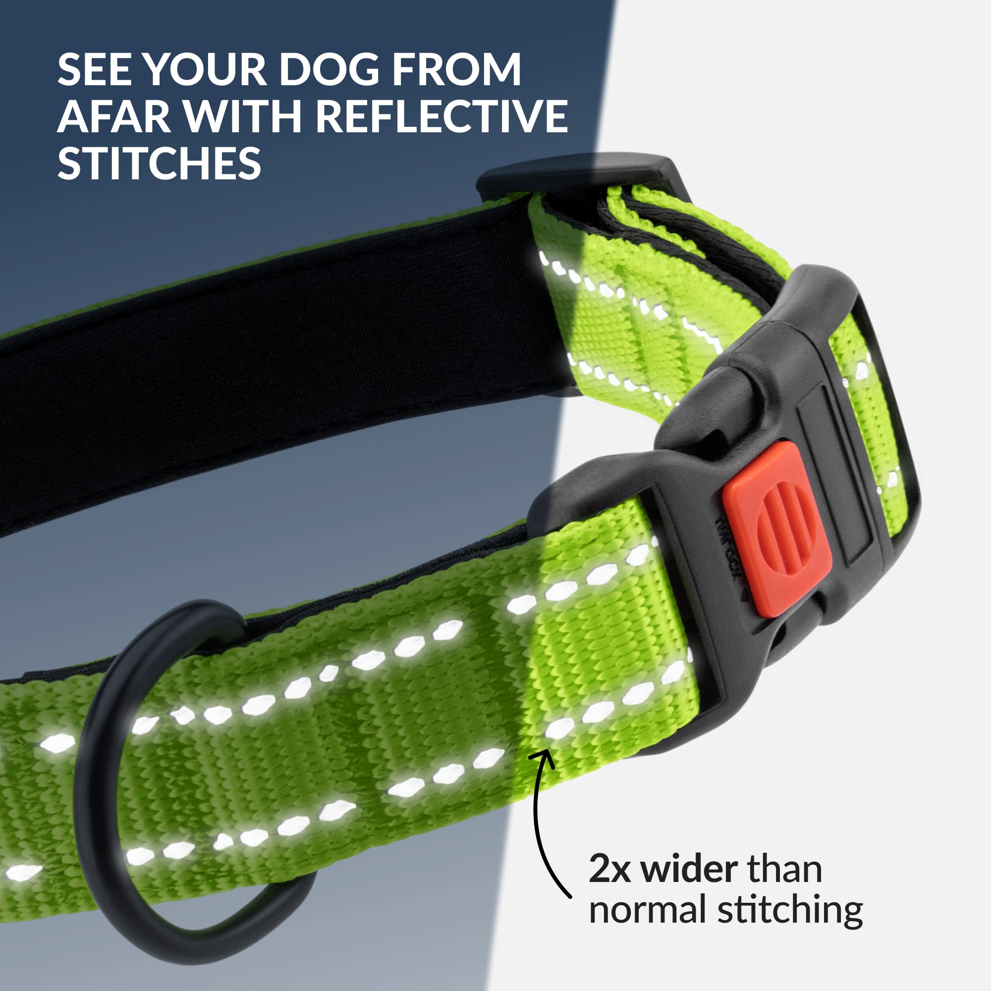 Collardirect Reflective Padded Dog Collar For A Small, Medium, Large Dog Or Puppy With A Quick Release Buckle - Boy And Girl - Nylon Suitable For Swimming (18-26 Inch, Lime Green)