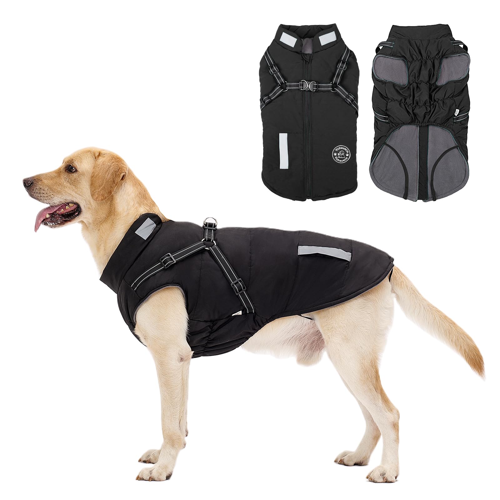 Warm Dog Coat: Winter Jacket With Built-in Harness - Fleece Coat With Reflective Stripes, Waterproof Vest for Cold Weather - Sma