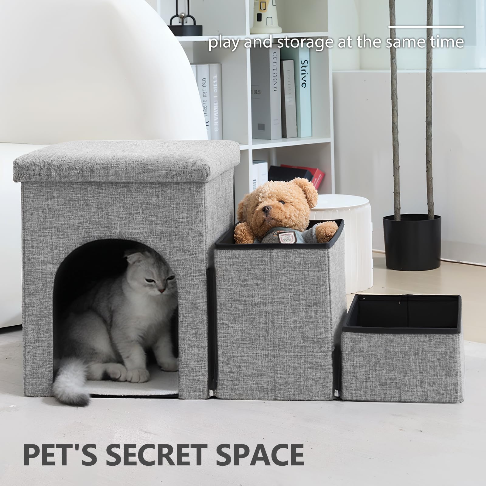 Dog Stairs For High Bed 18'' H,Foldable Pet Stairs For Small Medium Or Large Dogs Puppy With Storage For Bed Or Couch, 3-Step Ca