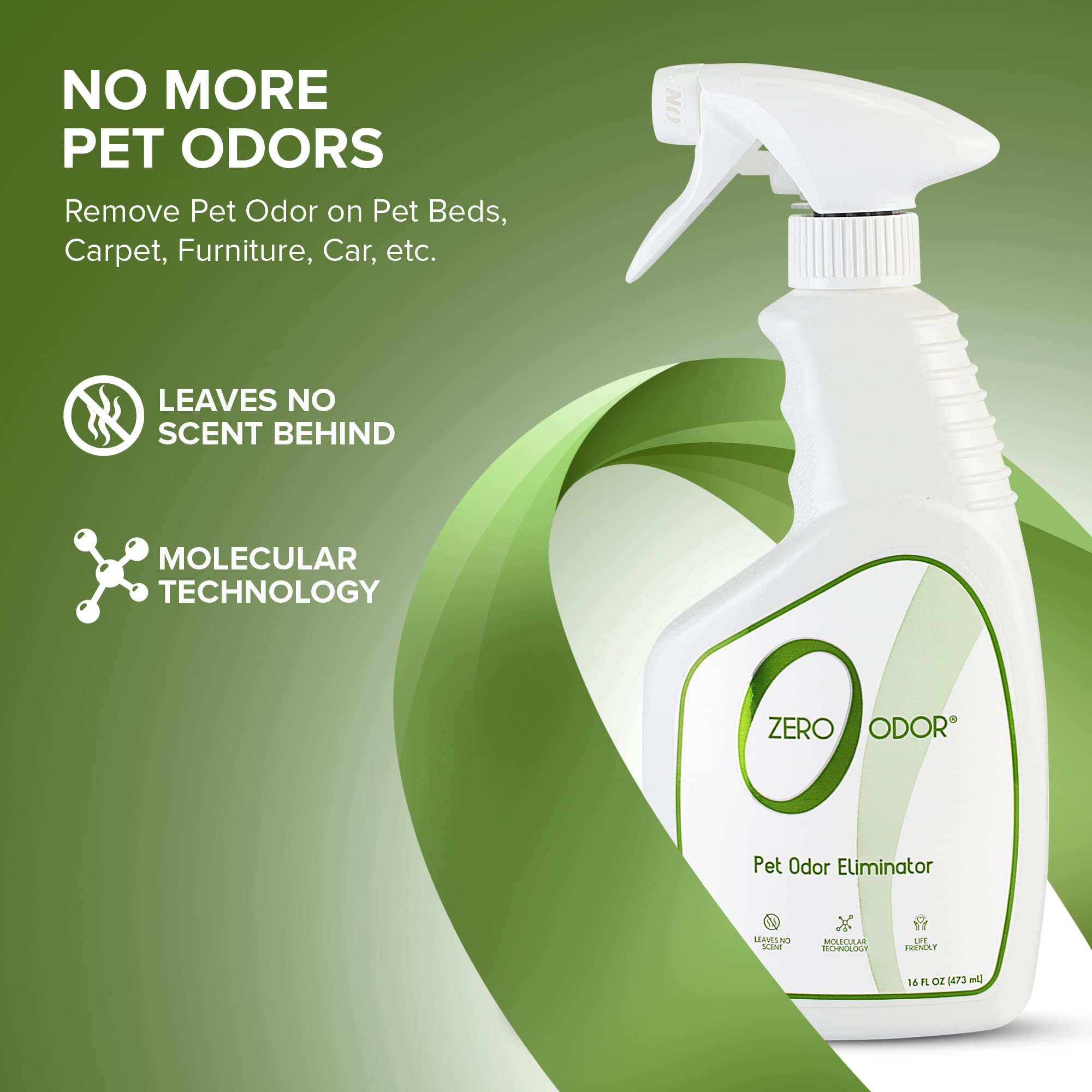 Zero Odor Pet Odor Eliminator - 16 Fl Oz, Eliminates Strong Air & Surface Odors with Patented Technology for Carpet & Furniture