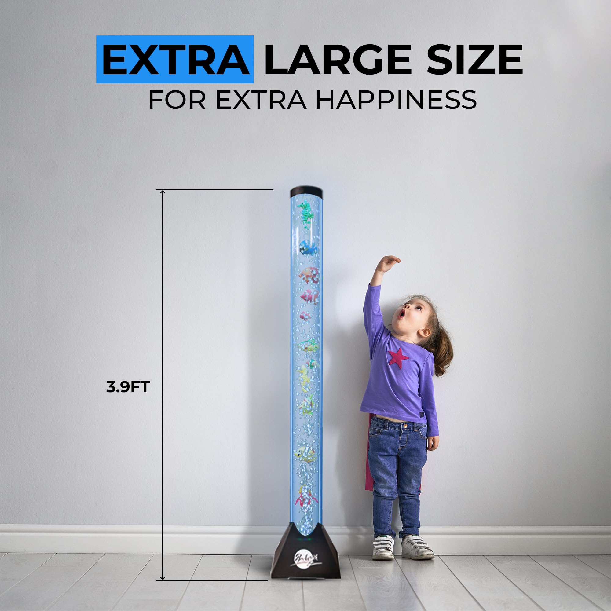 Brewish 4Ft Sensory Led Water Bubble Tube Lamp With 20 Color Changing Night Light Effects Fake Aquarium Tank & Gift For Kids  Autism  Remote Control & 12 Fishes (Wall Bracket Included) -Like New
