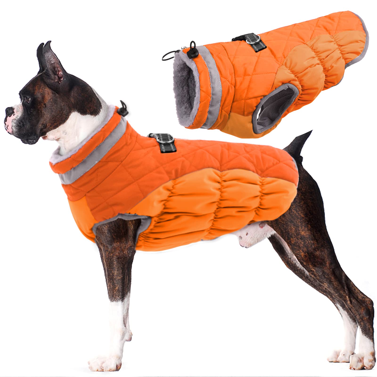 Lelepet Warm Winter Dog Coat With Harness - Windproof Reflective Turtleneck Fleece Vest For Small, Medium And Large Dogs