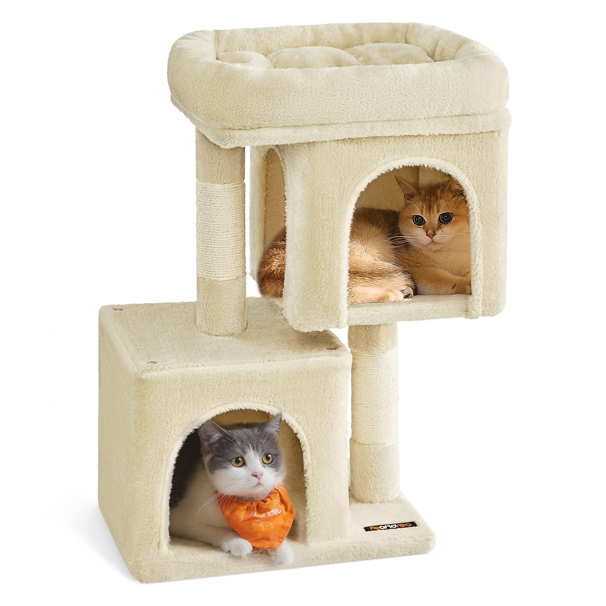 Feandrea Cat Tree, 26.4-Inch Cat Tower, S, Cat Condo For Kittens Up To 7 Lb, Large Cat Perch, 2 Cat Caves, Scratching Post, Beig