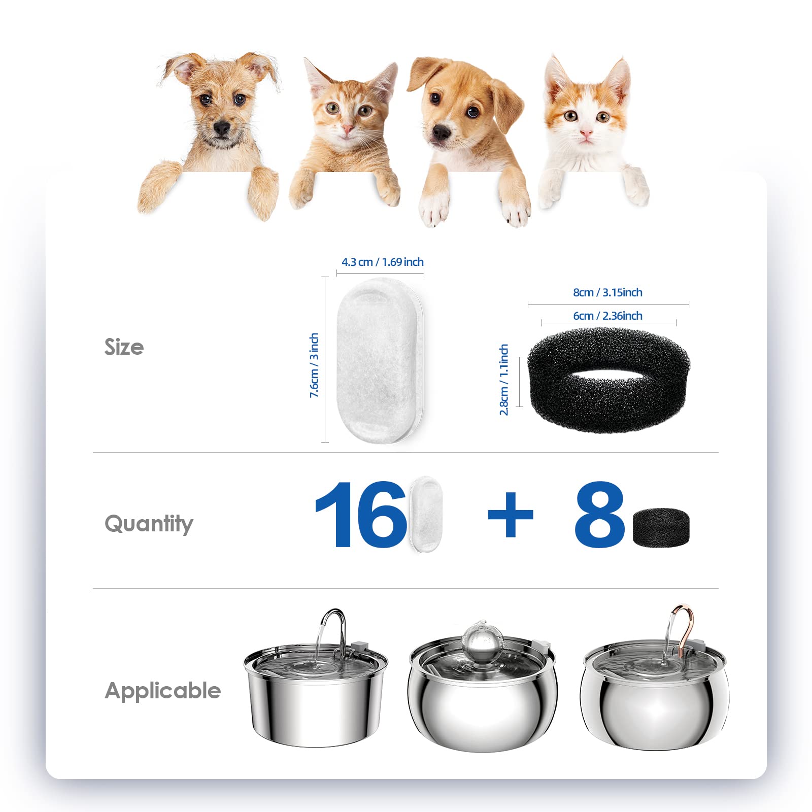Tomxcute Cat Water Fountain Filters For 108Oz/3.2L And 135Oz/4.0L Adjustable Water Flow Cat Water Fountain