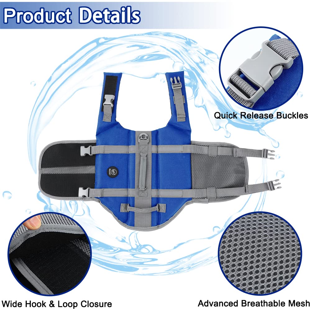 Emust Dog Life Vests, Adjustable Pet Life Jacket With Rescue Handle, Dog Flotation Vest For Small/Medium/Large Dogs, Xs, Royal B