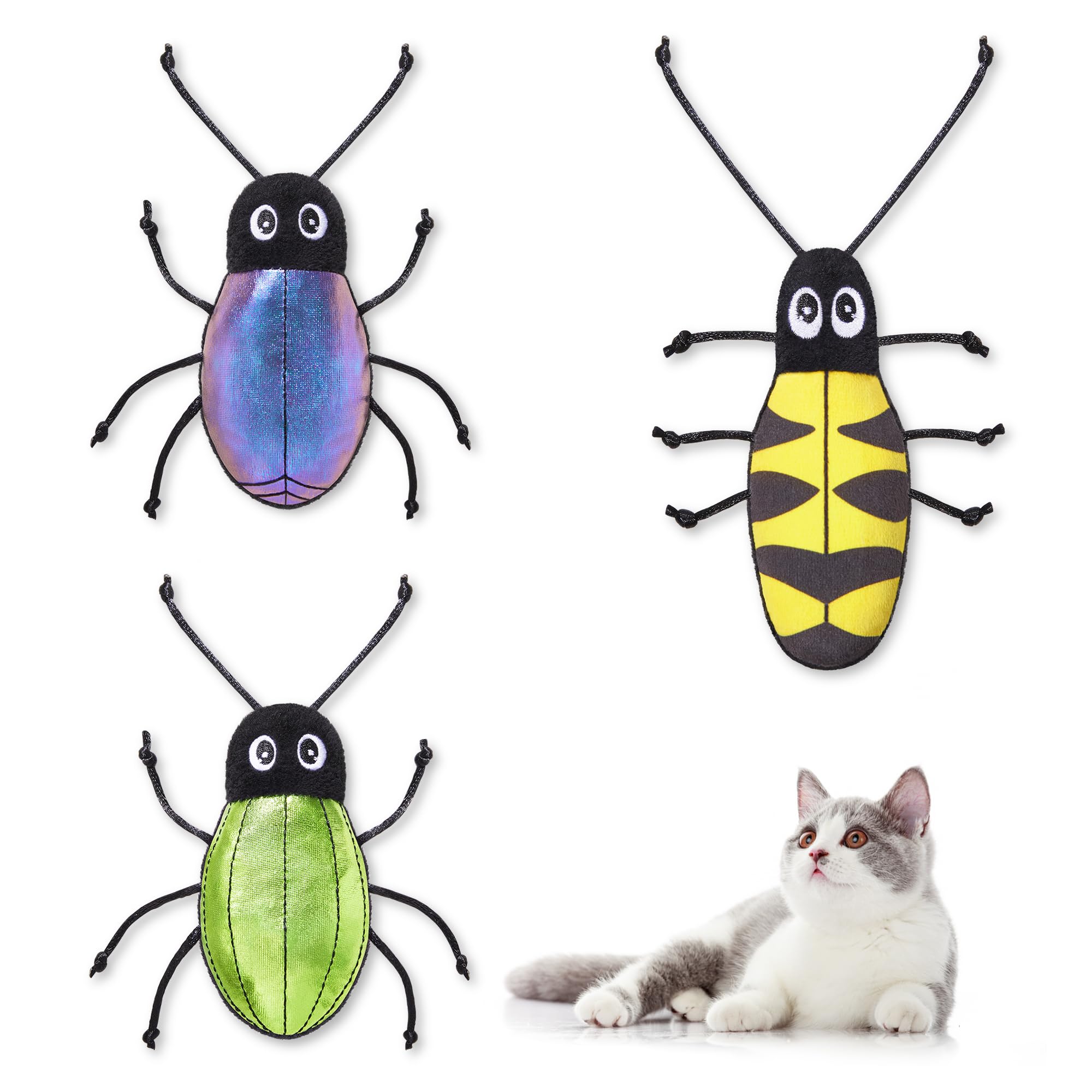 Potaroma Realistic Bug Catnip Cat Toys Crinkly Sound, Durable Kitten Bite Interactive Kicker Toys For Indoor Exercise 3.5 Inches