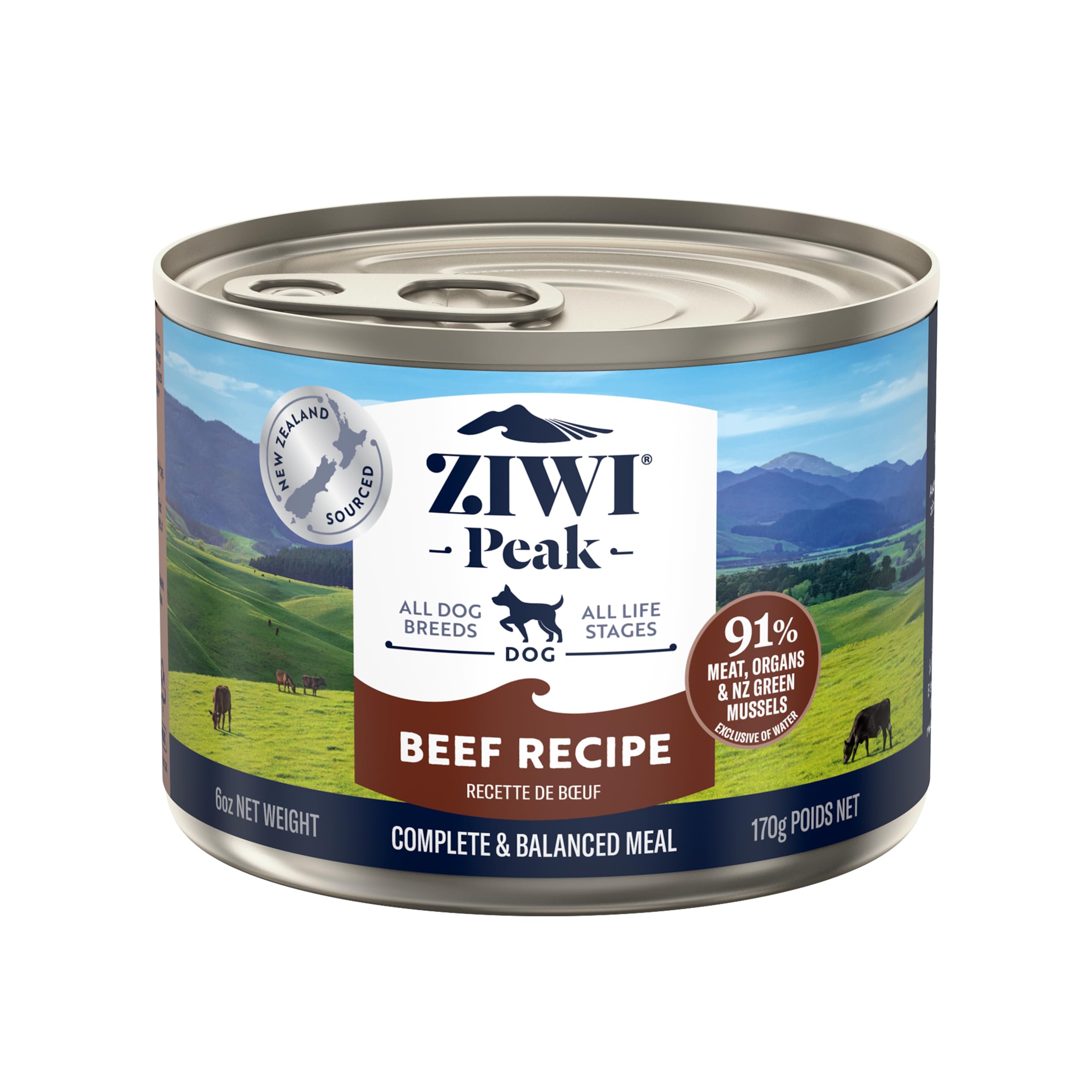 ZIWI Peak Canned Wet Dog Food - All Natural, High Protein, Grain Free, Limited Ingredient, with Superfoods (Beef, Case of 12, 6o
