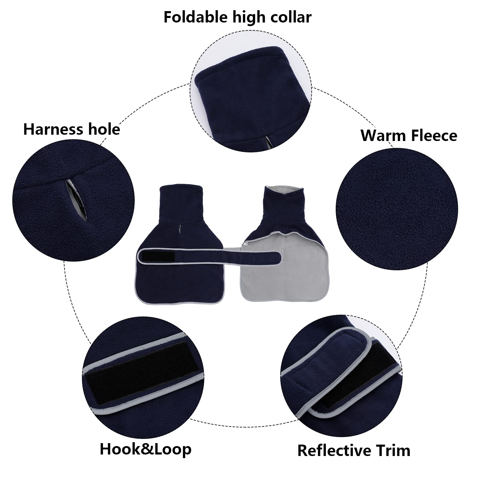 Dog Jacket, Dog Coat Perfect For Dachshunds, Dog Winter Coat With Padded Fleece Lining And High Collar, Dog Snowsuit With Adjustable Bands-Navy-L