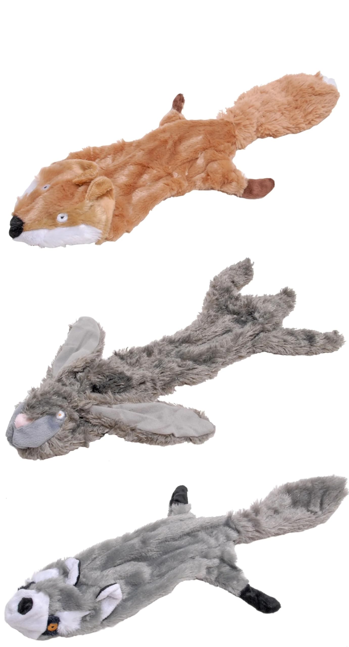 Generic Dog Squeaky Animal Shape Toys, 3 Pack Unstuffed Plush Dog Toys, Fox, Rabbit, Raccoon, All Breed Sizes, Adult Dogs