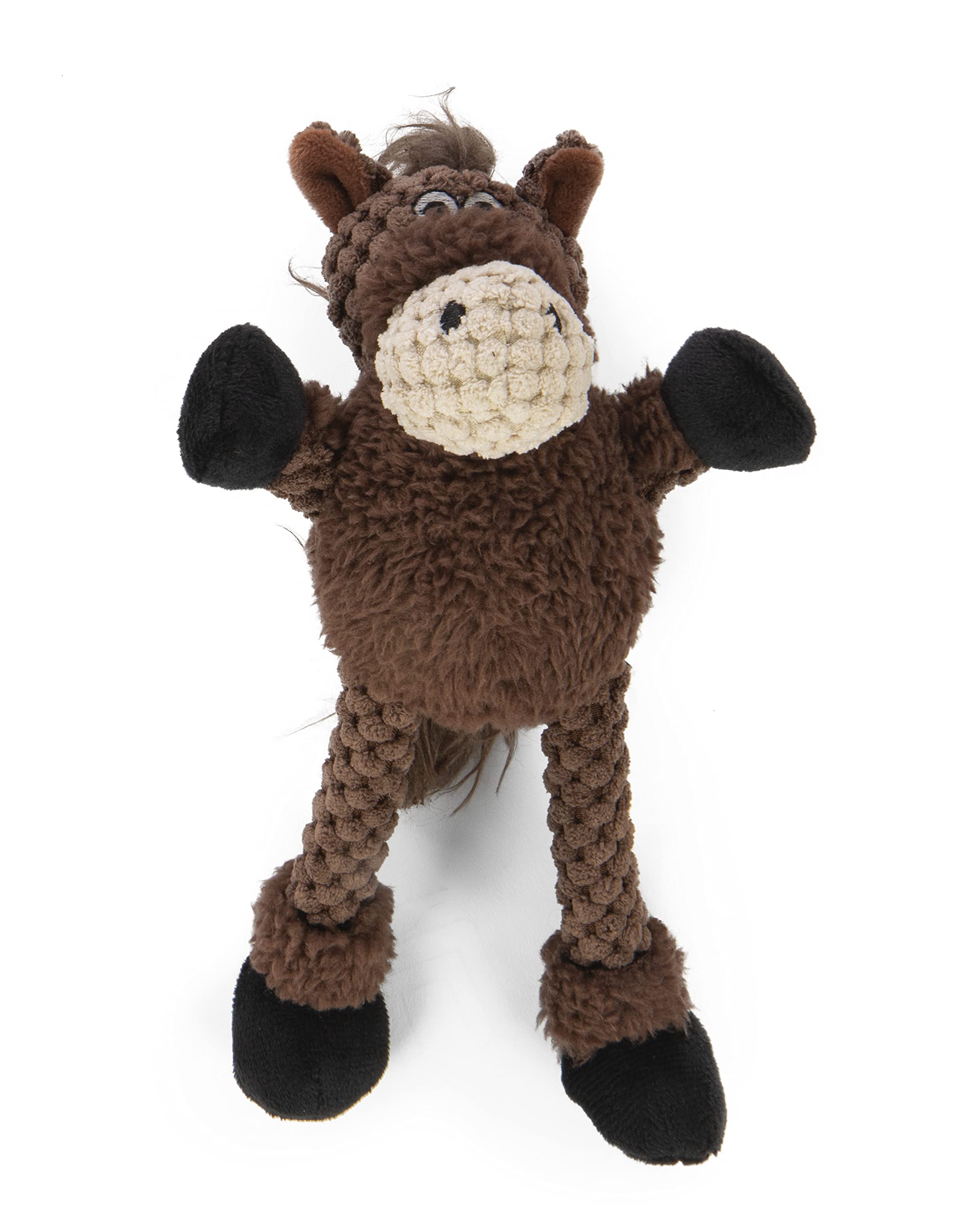 Godog Checkers Just For Me Skinny Horse Squeaky Plush Dog Toy, Chew Guard Technology - Brown, Mini