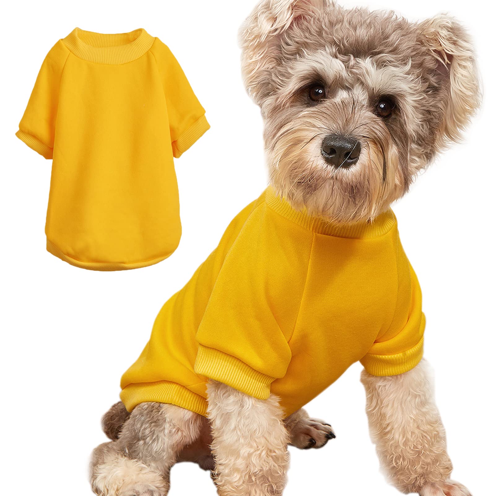 Jouhoi Puppy Sweater For Small Dogs Clothes Warm Winter Cat Clothe Pet Sweatshirt Knitwear Doggie Kitten Clothing, Yellow, X-Lar