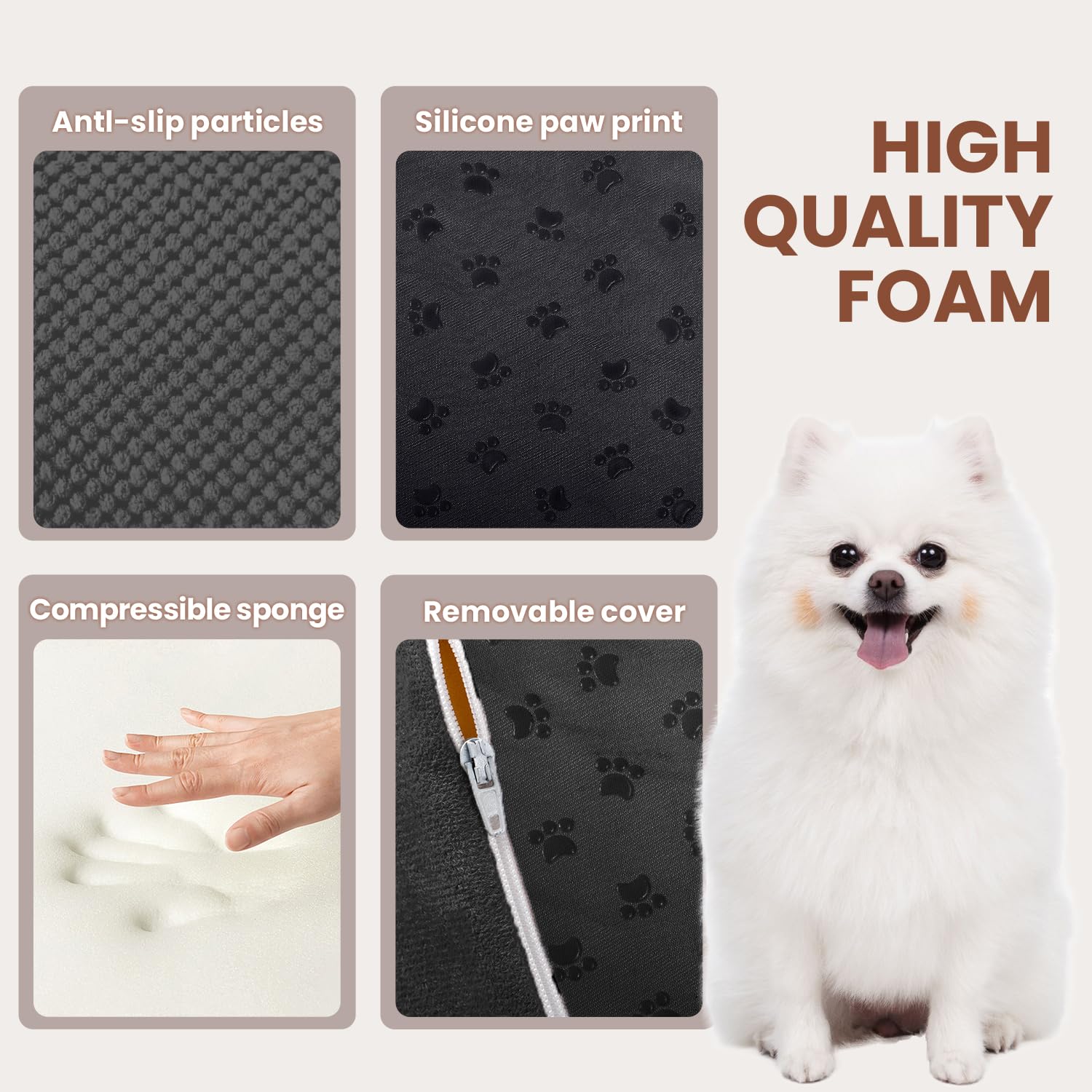 Dog Stairs For Small Dogs, High Density Foam Pet Steps, Extra Wide Non-Slip Pet Ramp For High Beds Or Couch, Soft Doggie Ladder