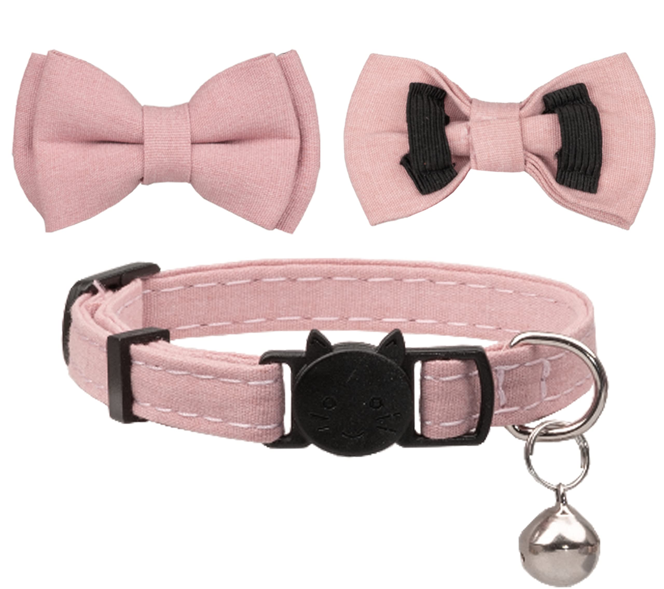 Gyapet Collar For Cats Pets Breakaway With Bell Bowtie Floral Bow Detachable Adjustable Safety Puppy 2Pcs Pink Leopard & Pure